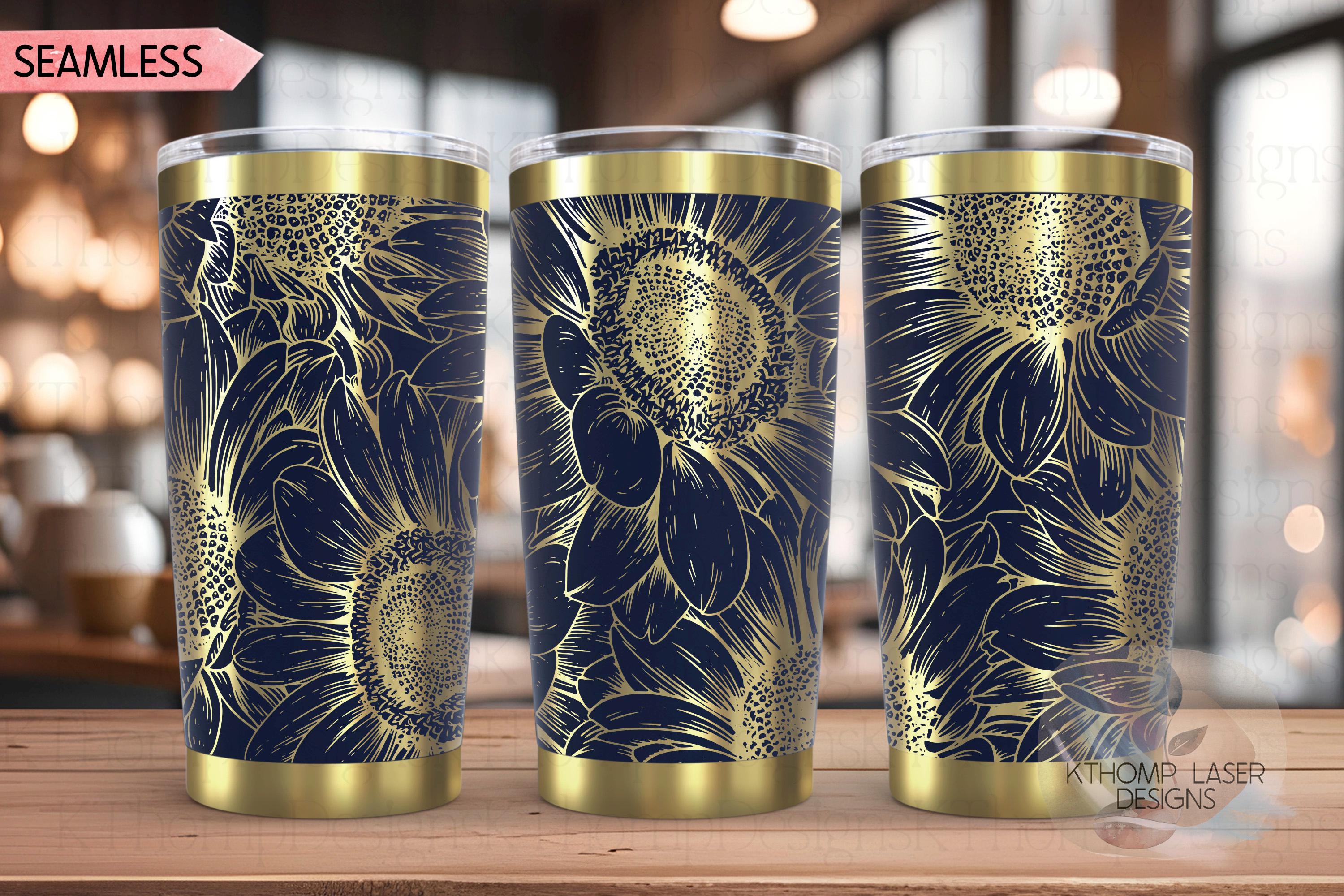 Sunflower Tumbler Wrap SVG | 20oz and 30oz Laser Engraving File | Rotary Engrave Digital Design | Floral SVG Design