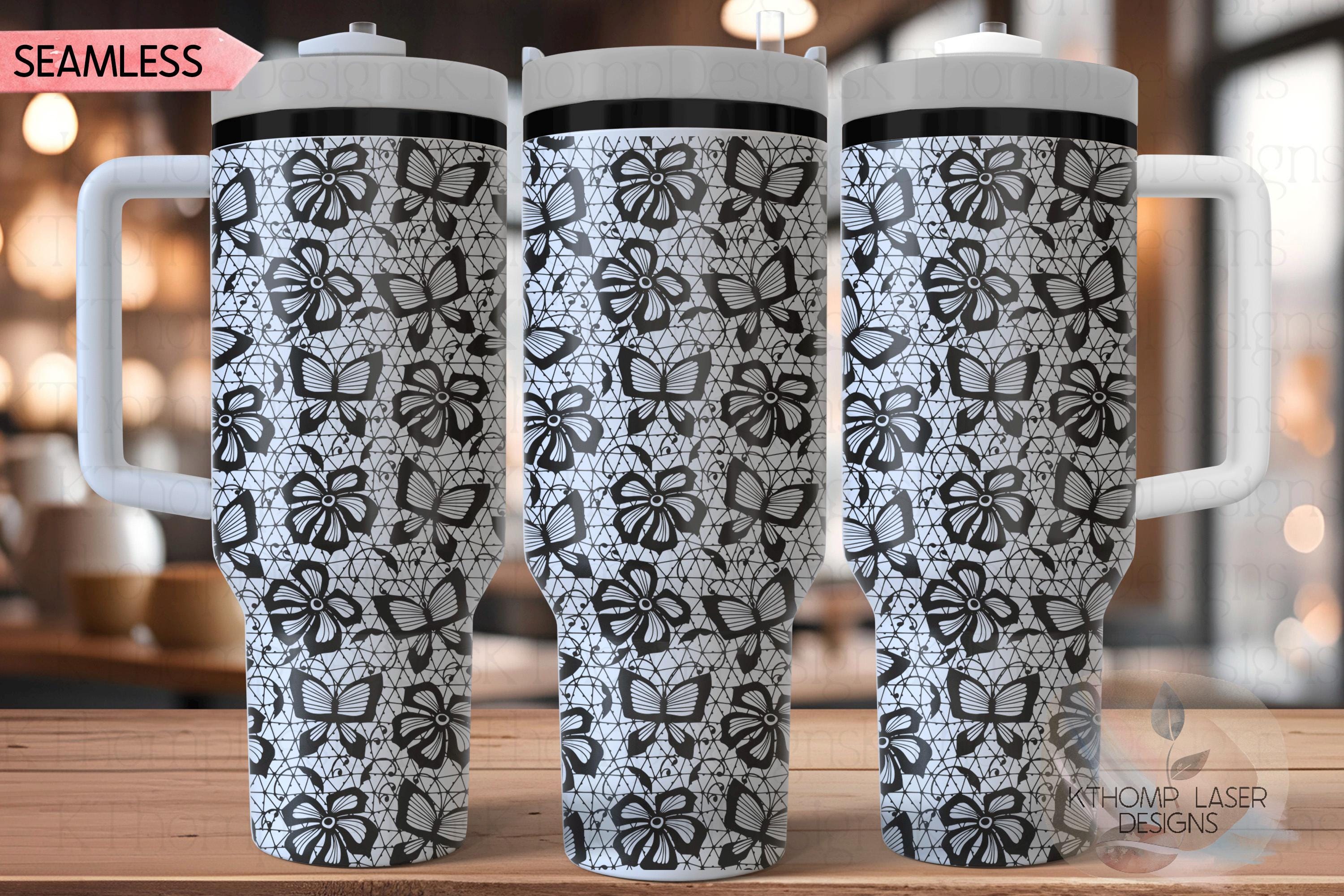 Butterfly Lace Pattern Tumbler Wrap SVG | 40oz Laser Engraving File | Rotary Ready Digital Background SVG