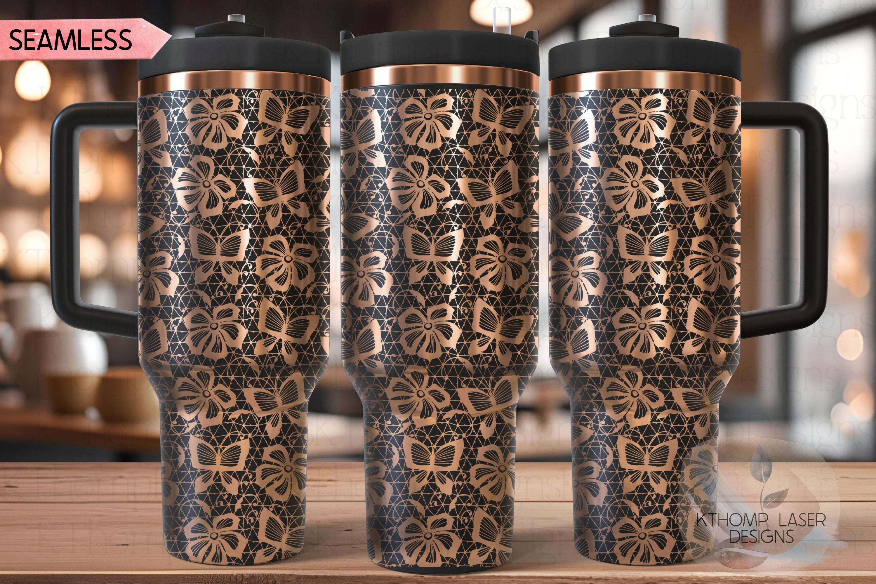 Butterfly Lace Pattern Tumbler Wrap SVG | 40oz Laser Engraving File | Rotary Ready Digital Background SVG