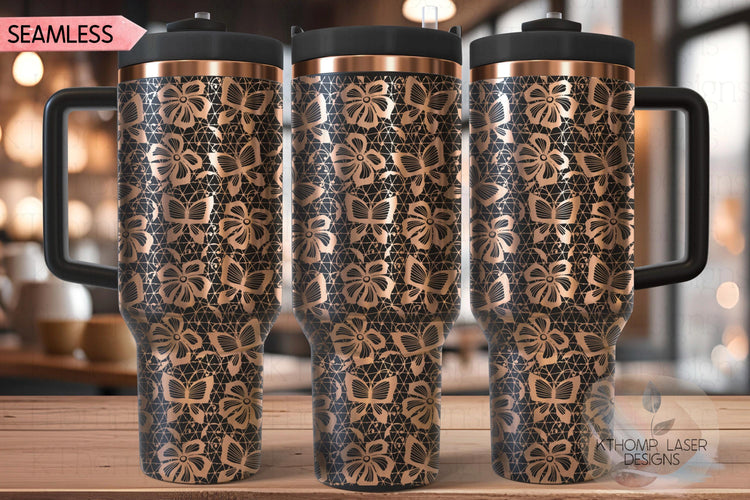Butterfly Lace Pattern Tumbler Wrap SVG | 40oz Laser Engraving File | Rotary Ready Digital Background SVG