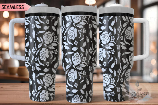 Floral Filagree Vintage Pattern Tumbler Wrap SVG | 40oz Laser Engraving File | Rotary Ready Digital Background SVG