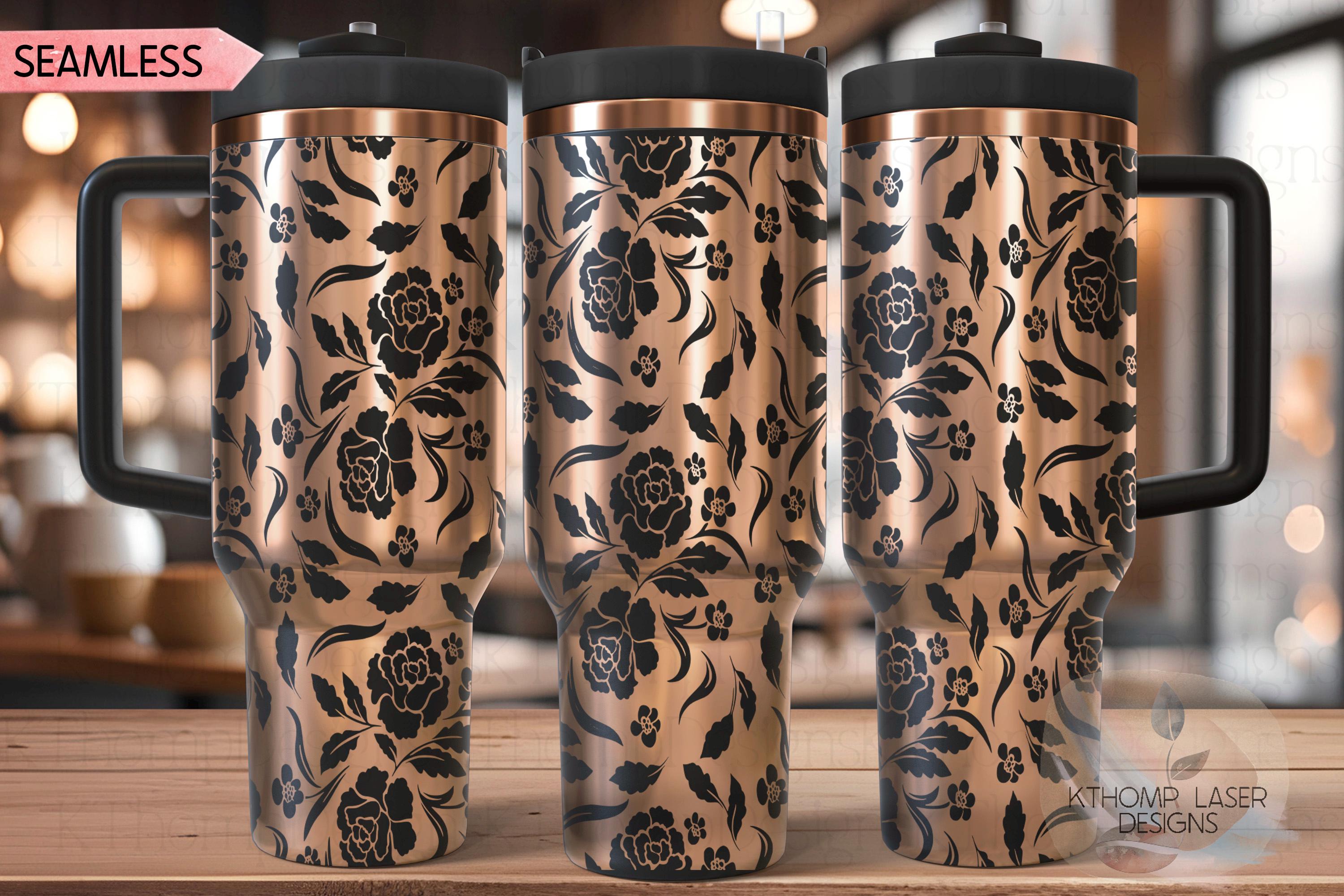 Floral Filagree Vintage Pattern Tumbler Wrap SVG | 40oz Laser Engraving File | Rotary Ready Digital Background SVG