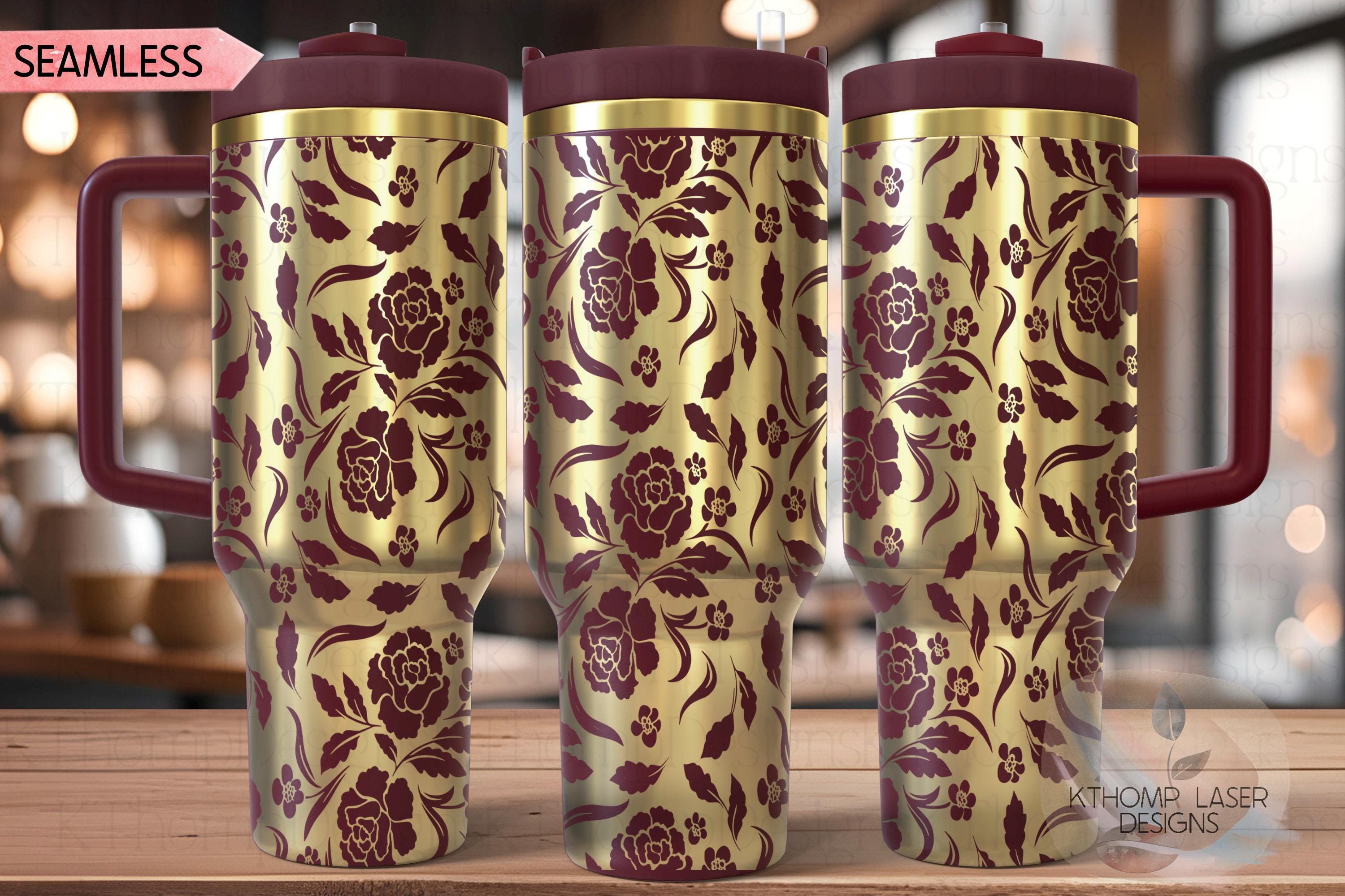Floral Filagree Vintage Pattern Tumbler Wrap SVG | 40oz Laser Engraving File | Rotary Ready Digital Background SVG