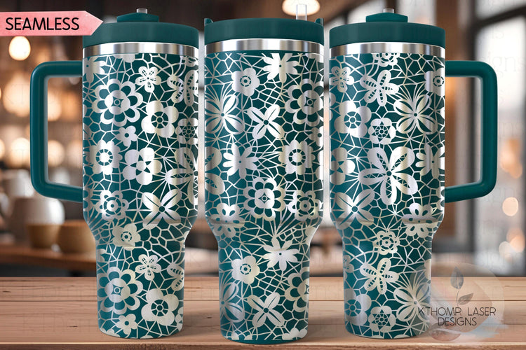 Floral Lace Pattern Tumbler Wrap SVG | 40oz Laser Engraving File | Rotary Ready Digital Background SVG