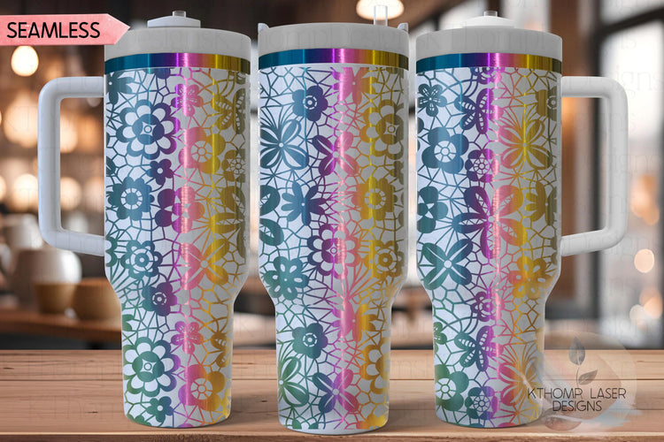 Floral Lace Pattern Tumbler Wrap SVG | 40oz Laser Engraving File | Rotary Ready Digital Background SVG