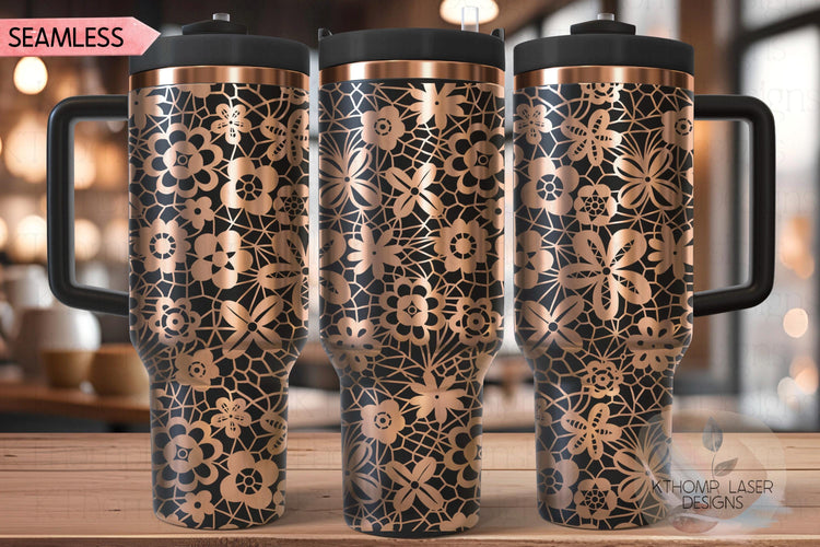 Floral Lace Pattern Tumbler Wrap SVG | 40oz Laser Engraving File | Rotary Ready Digital Background SVG