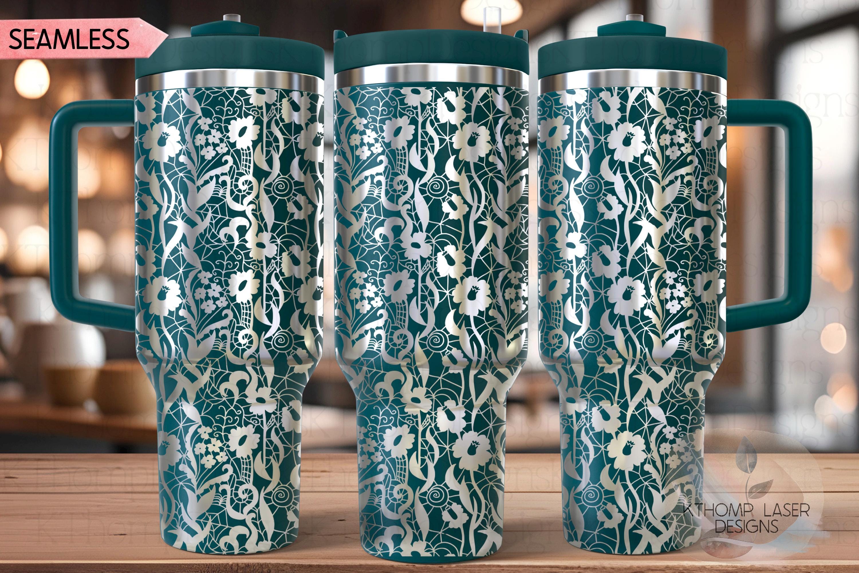 Delicate Floral Lace Pattern Tumbler Wrap SVG | 40oz Laser Engraving File | Rotary Ready Digital Background SVG