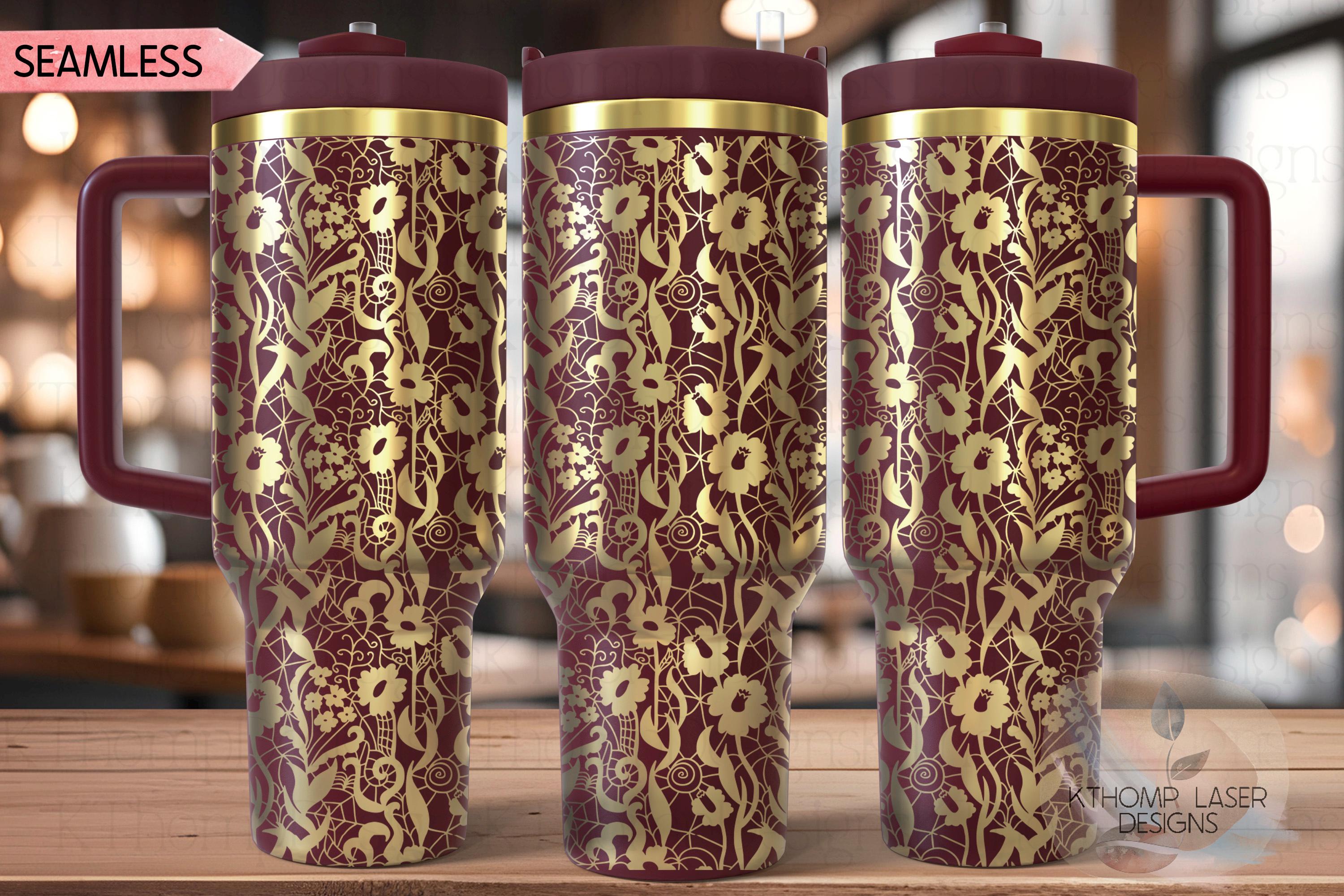 Delicate Floral Lace Pattern Tumbler Wrap SVG | 40oz Laser Engraving File | Rotary Ready Digital Background SVG