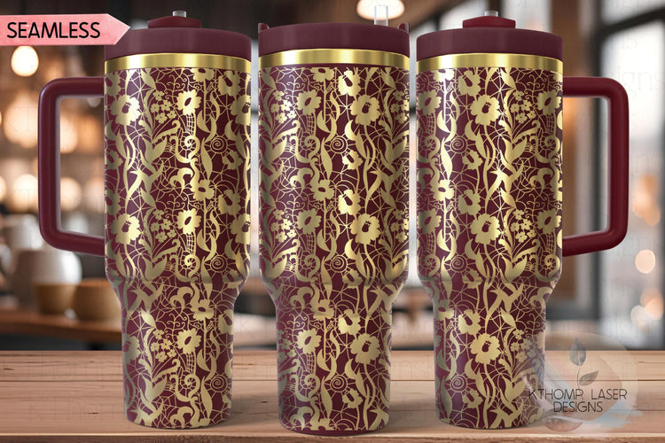 Delicate Floral Lace Pattern Tumbler Wrap SVG | 40oz Laser Engraving File | Rotary Ready Digital Background SVG