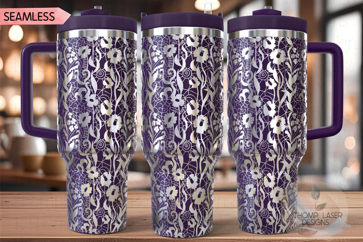 Delicate Floral Lace Pattern Tumbler Wrap SVG | 40oz Laser Engraving File | Rotary Ready Digital Background SVG