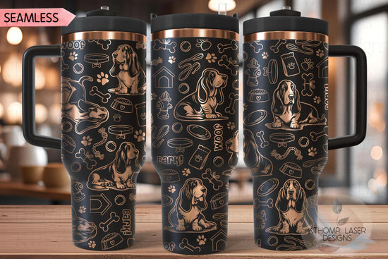 Bassett Hound Tumbler Wrap SVG | 40oz Laser Engraving File | Rotary Engrave Digital Design | Dog Lover Gift