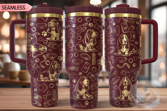 Bassett Hound Tumbler Wrap SVG | 40oz Laser Engraving File | Rotary Engrave Digital Design | Dog Lover Gift