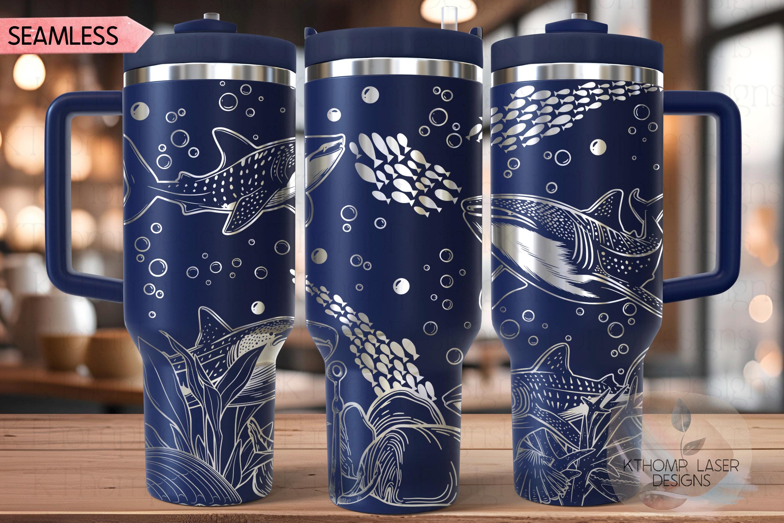 Whale Sharks Tumbler Wrap SVG | 40oz Laser Engraving File | Rotary Ready Digital Design | Ocean Nautical SVG