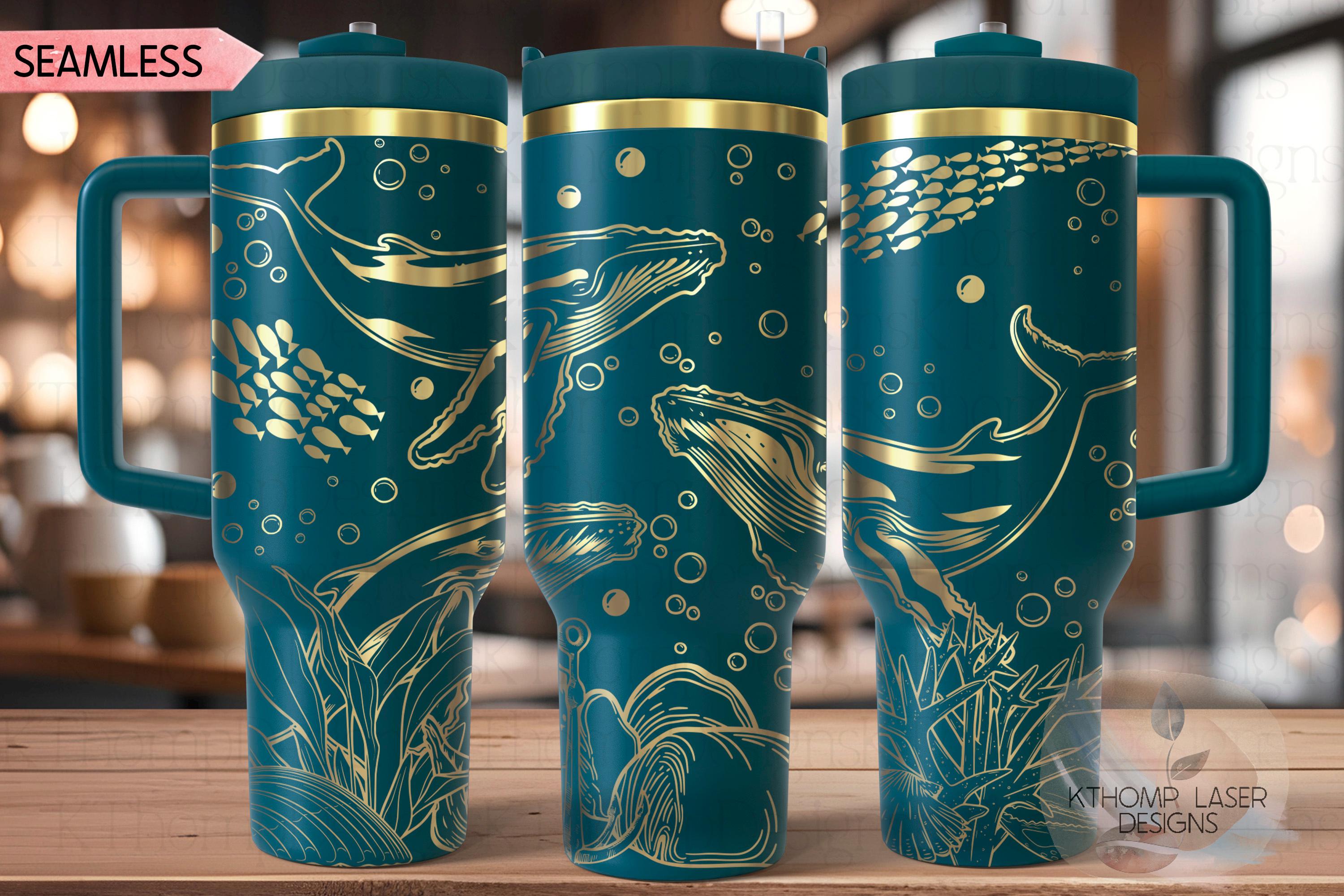 Humpback Whales Tumbler Wrap SVG | 40oz Laser Engraving File | Rotary Ready Digital Design | Ocean Nautical SVG