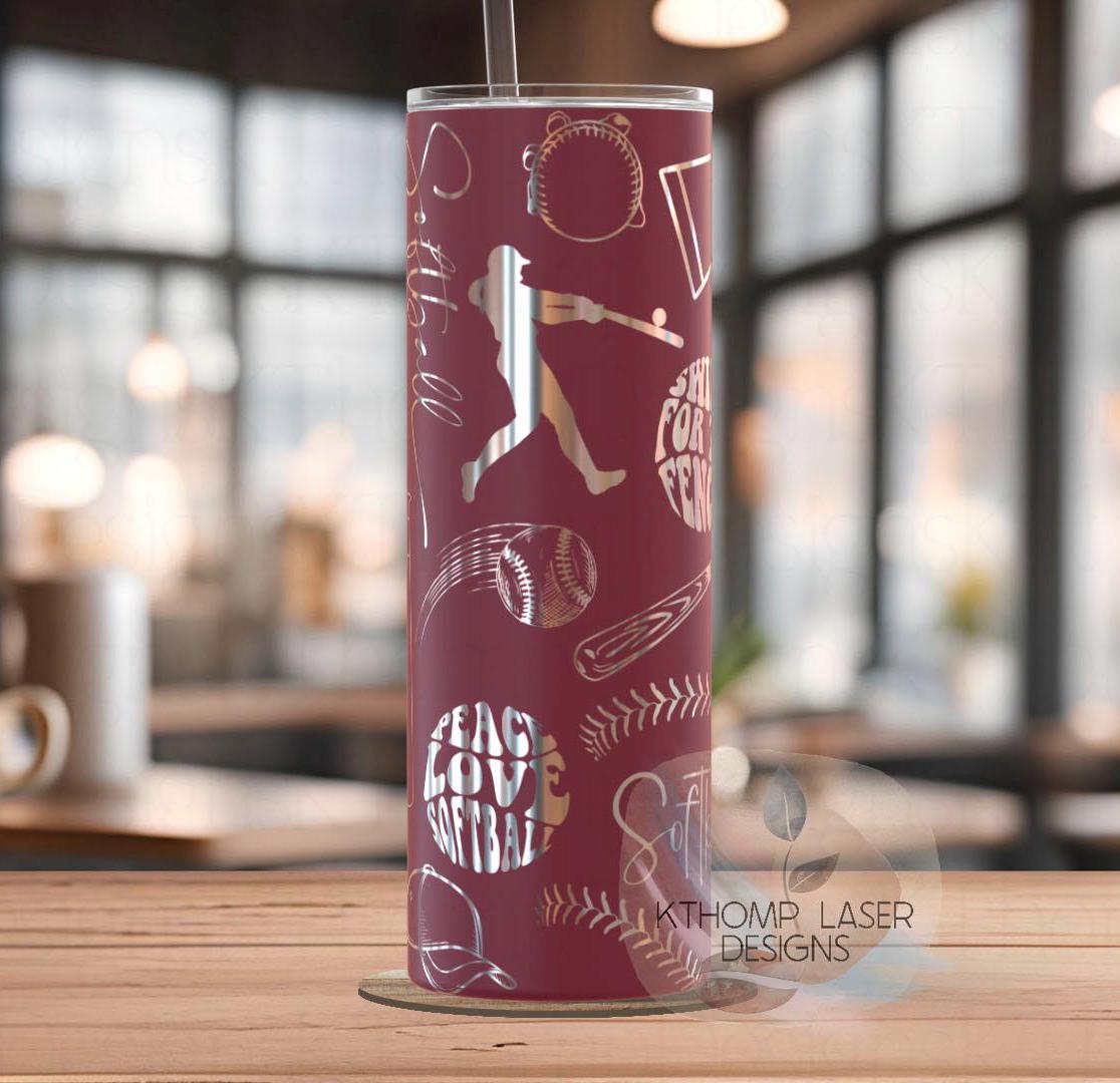 Softball Sports Tumbler Wrap SVG | 20oz Skinny Laser Engraving File | Rotary Ready Digital Design | Sports Fan SVG
