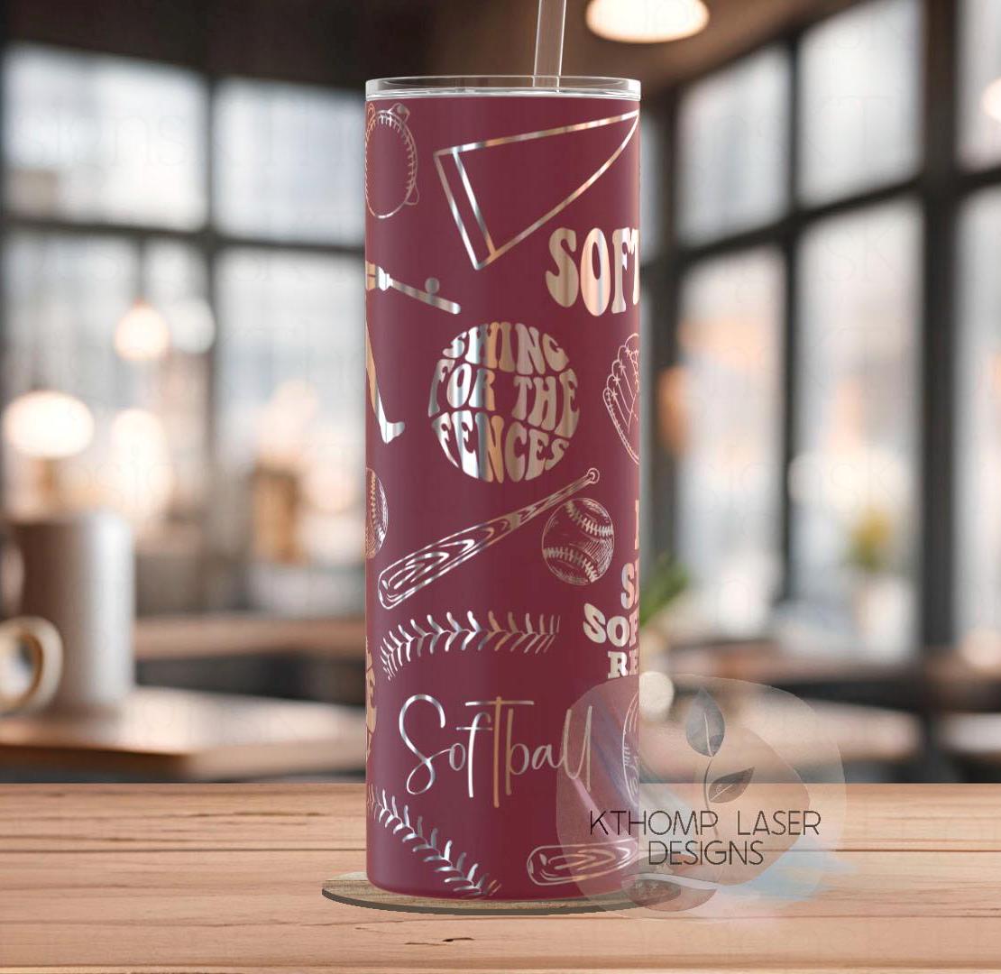 Softball Sports Tumbler Wrap SVG | 20oz Skinny Laser Engraving File | Rotary Ready Digital Design | Sports Fan SVG
