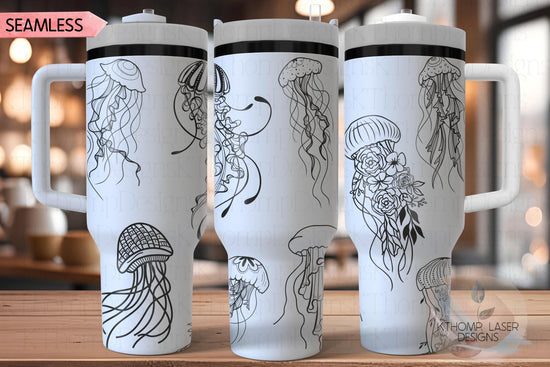 Floral Jellyfish Ocean Life Tumbler Wrap SVG | 40oz Laser Engraving File | Rotary Ready Digital Design | Ocean Nautical SVG