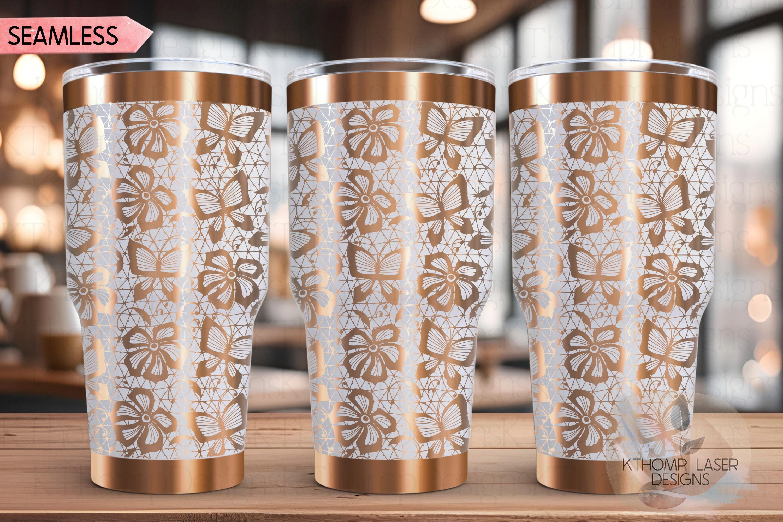 Butterfly Lace Pattern Tumbler Wrap SVG | 20oz and 30oz Laser Engraving File | Rotary Ready Digital Background SVG