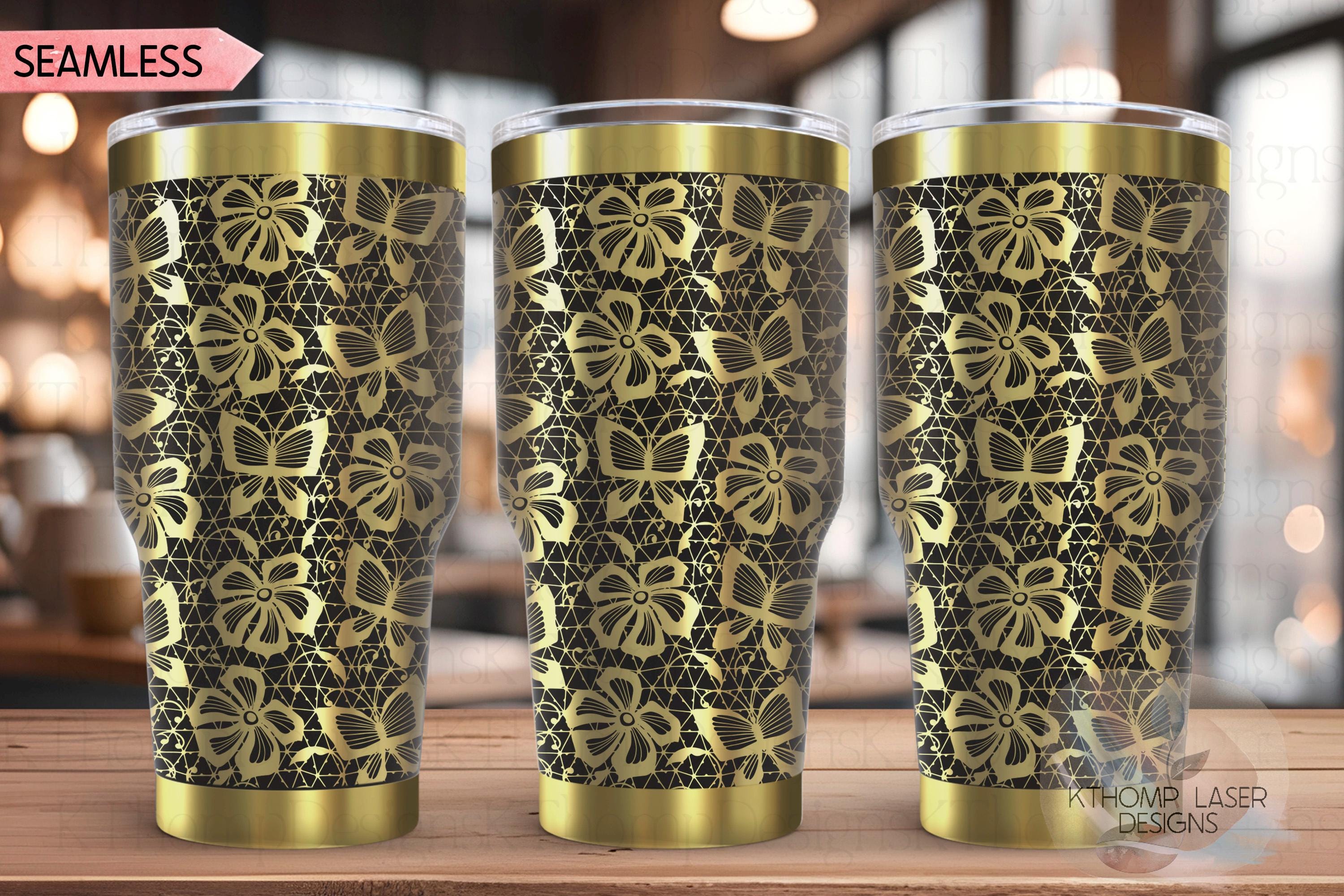 Butterfly Lace Pattern Tumbler Wrap SVG | 20oz and 30oz Laser Engraving File | Rotary Ready Digital Background SVG