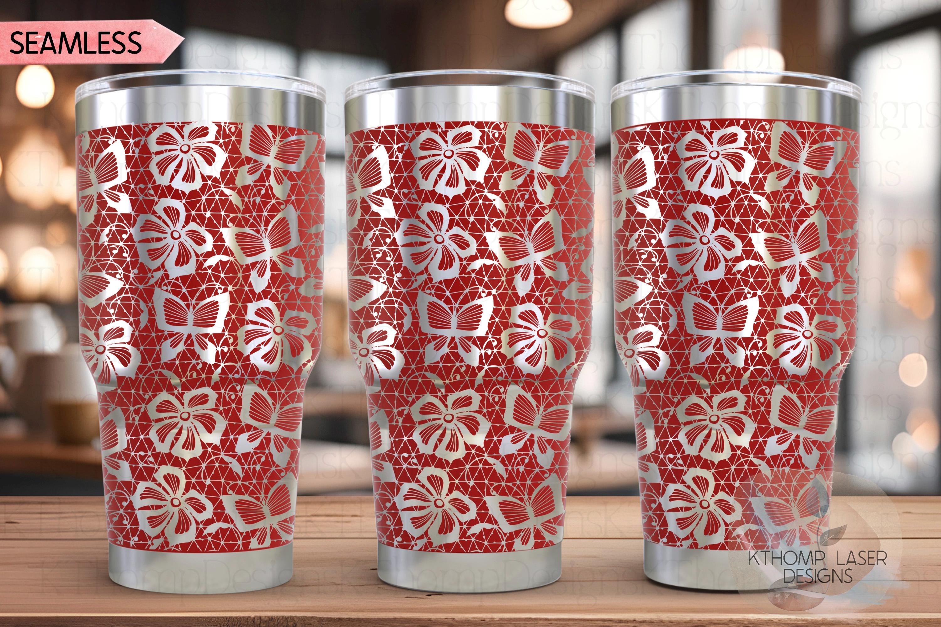 Butterfly Lace Pattern Tumbler Wrap SVG | 20oz and 30oz Laser Engraving File | Rotary Ready Digital Background SVG