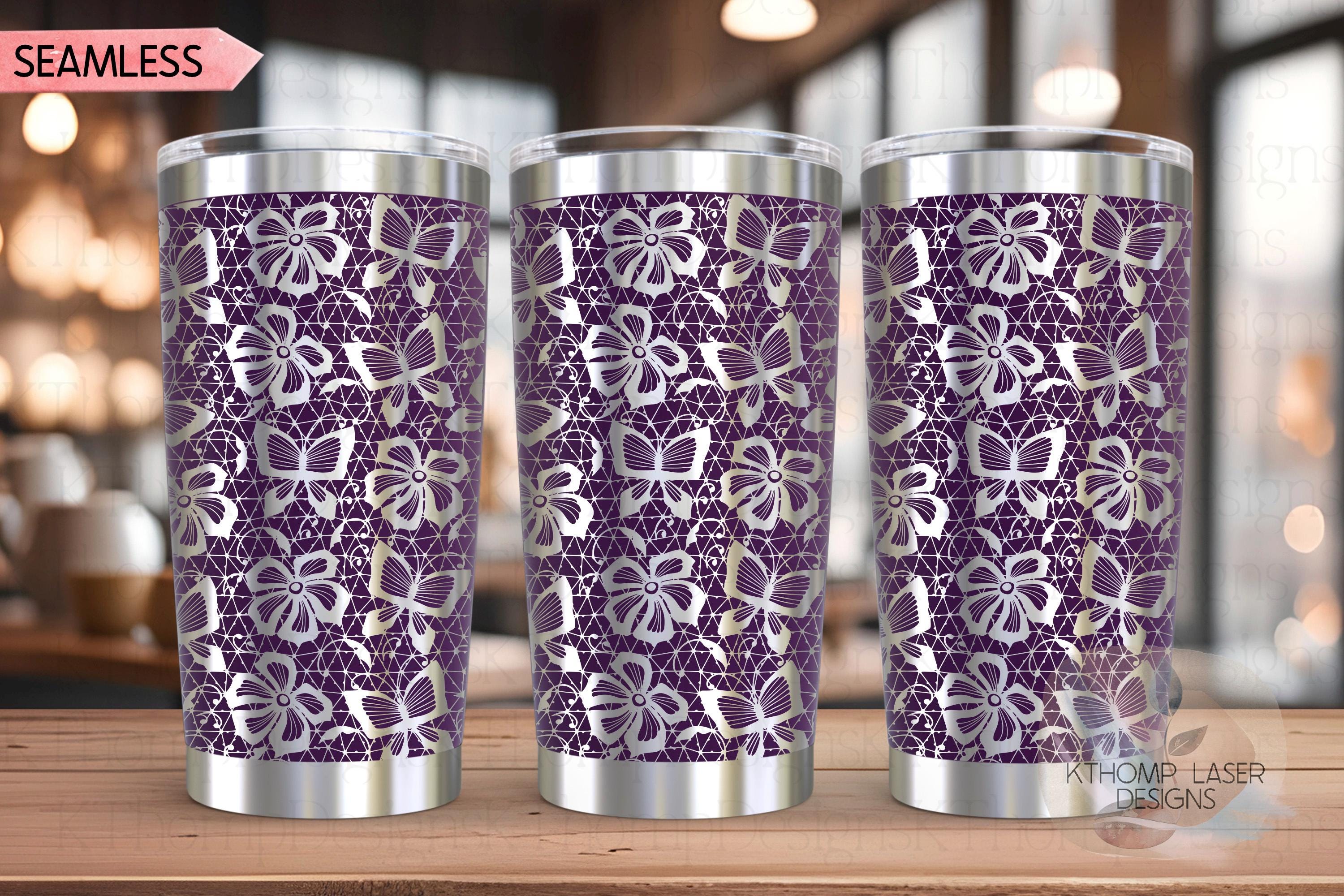 Butterfly Lace Pattern Tumbler Wrap SVG | 20oz and 30oz Laser Engraving File | Rotary Ready Digital Background SVG