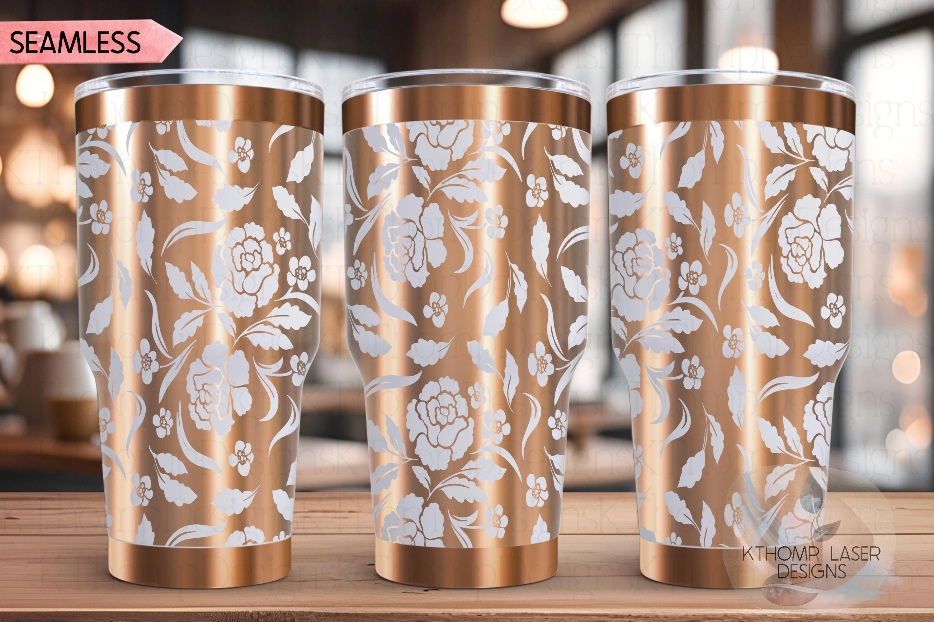 Floral Filagree Vintage Pattern Tumbler Wrap SVG | 20oz and 30oz Laser Engraving File | Rotary Ready Digital Background SVG