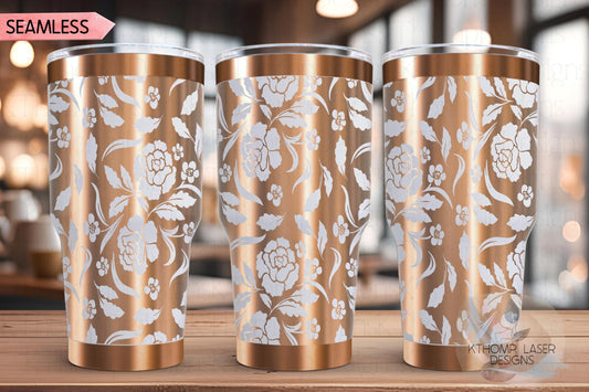 Floral Filagree Vintage Pattern Tumbler Wrap SVG | 20oz and 30oz Laser Engraving File | Rotary Ready Digital Background SVG