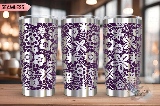 Floral Lace Pattern Tumbler Wrap SVG | 20oz and 30oz Laser Engraving File | Rotary Ready Digital Background SVG