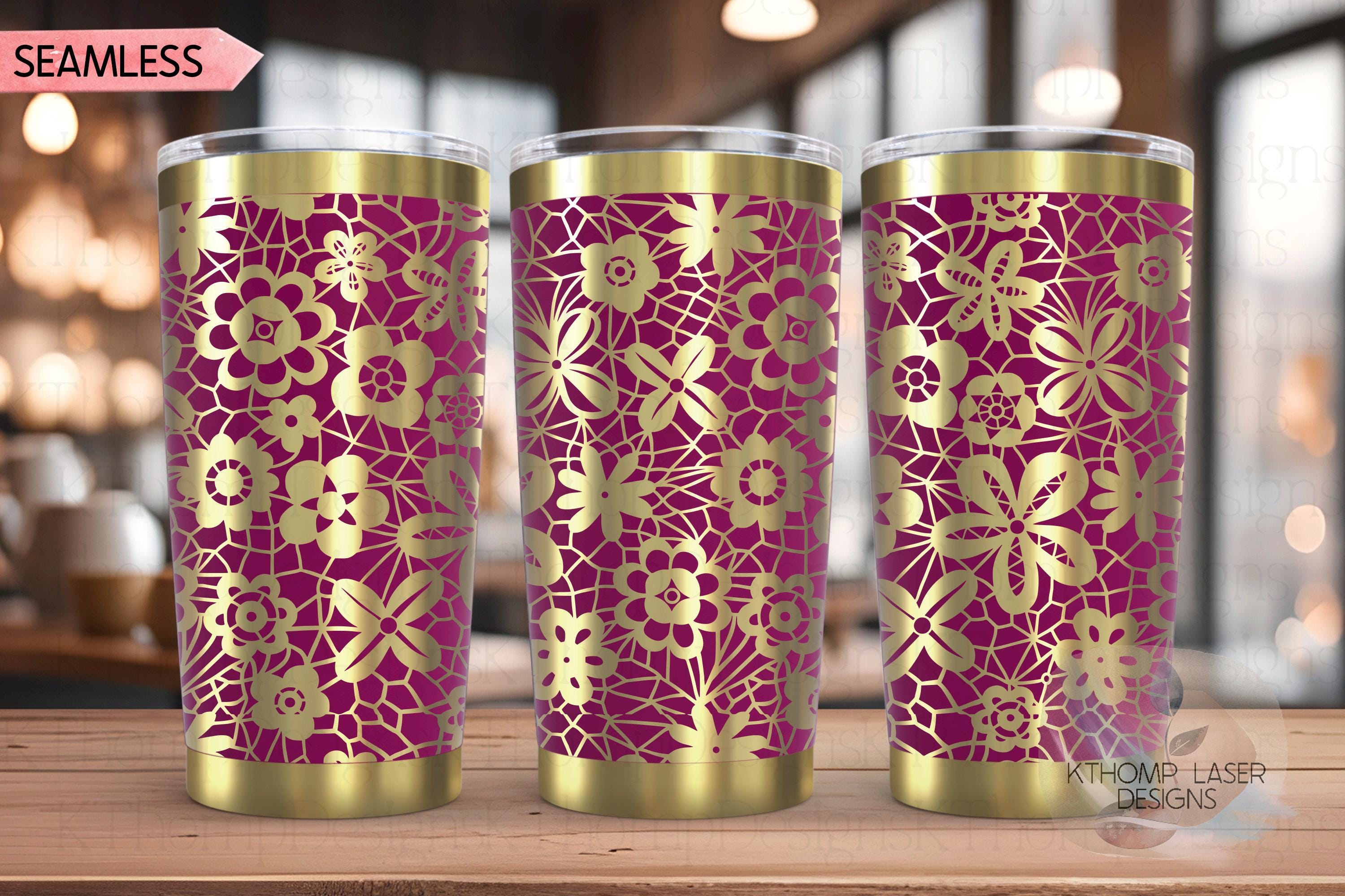 Floral Lace Pattern Tumbler Wrap SVG | 20oz and 30oz Laser Engraving File | Rotary Ready Digital Background SVG
