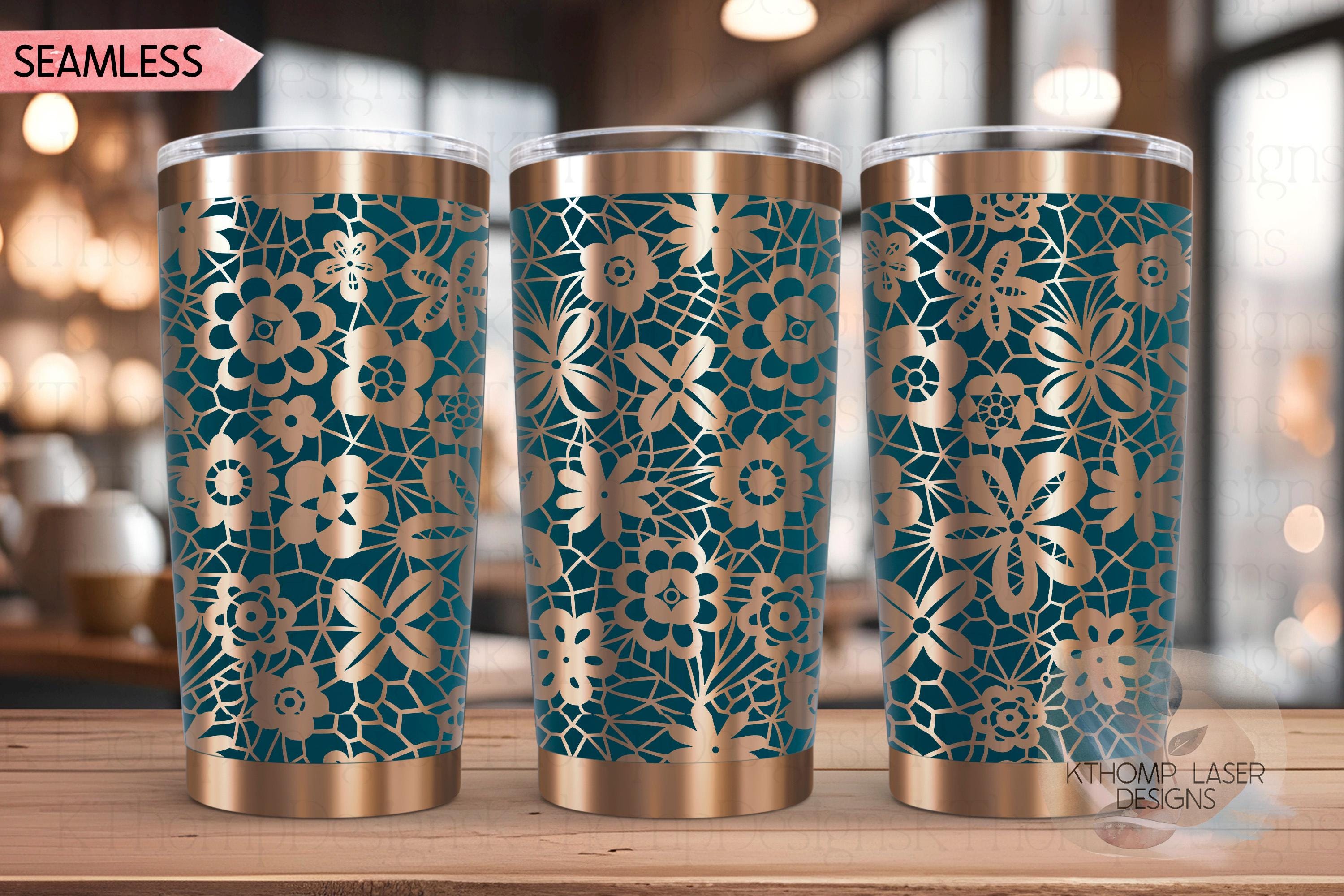 Floral Lace Pattern Tumbler Wrap SVG | 20oz and 30oz Laser Engraving File | Rotary Ready Digital Background SVG