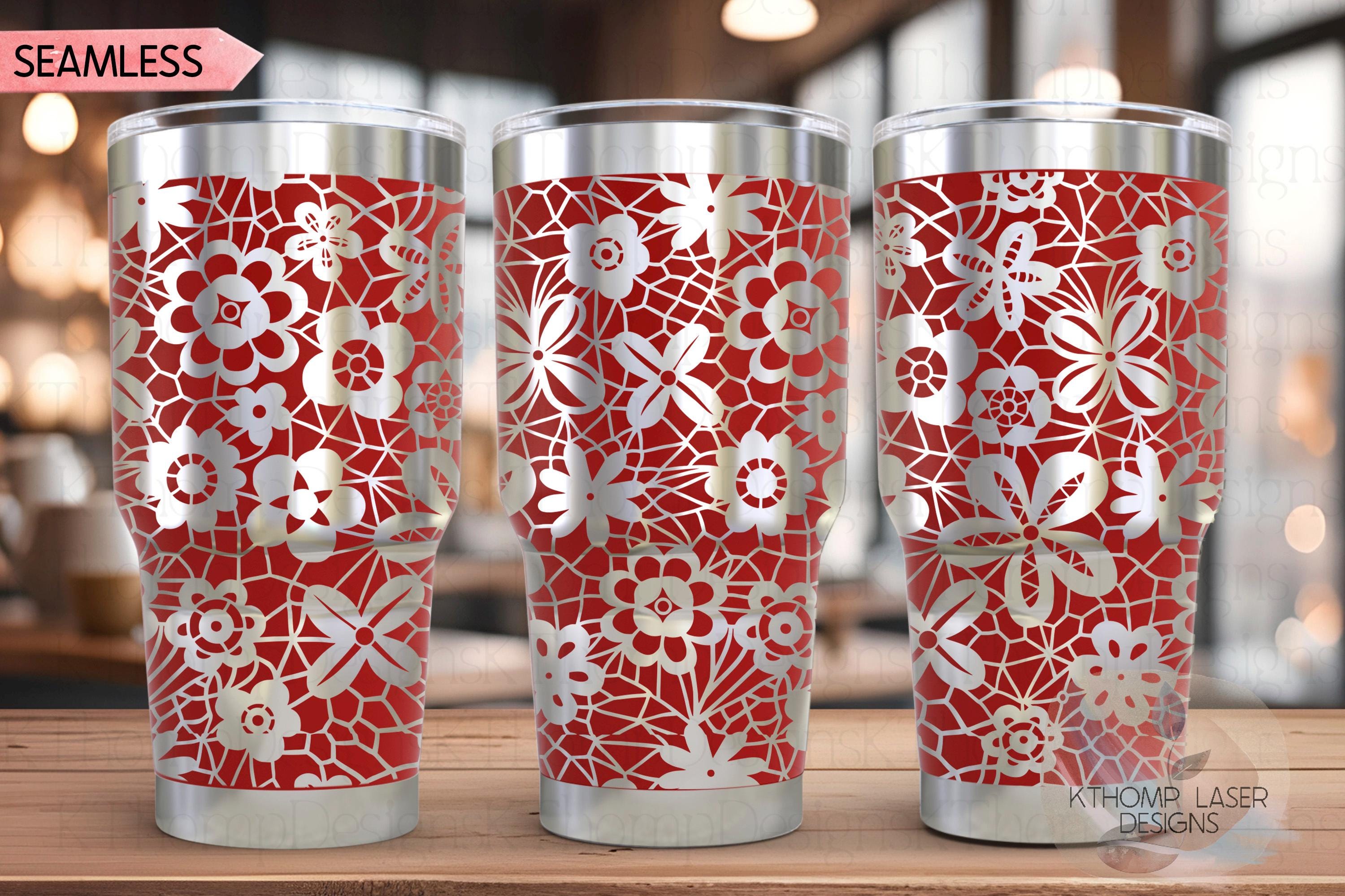 Floral Lace Pattern Tumbler Wrap SVG | 20oz and 30oz Laser Engraving File | Rotary Ready Digital Background SVG