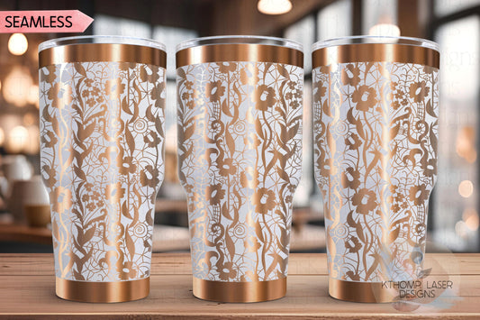 Delicate Floral Lace Pattern Tumbler Wrap SVG | 20oz and 30oz Laser Engraving File | Rotary Ready Digital Background SVG