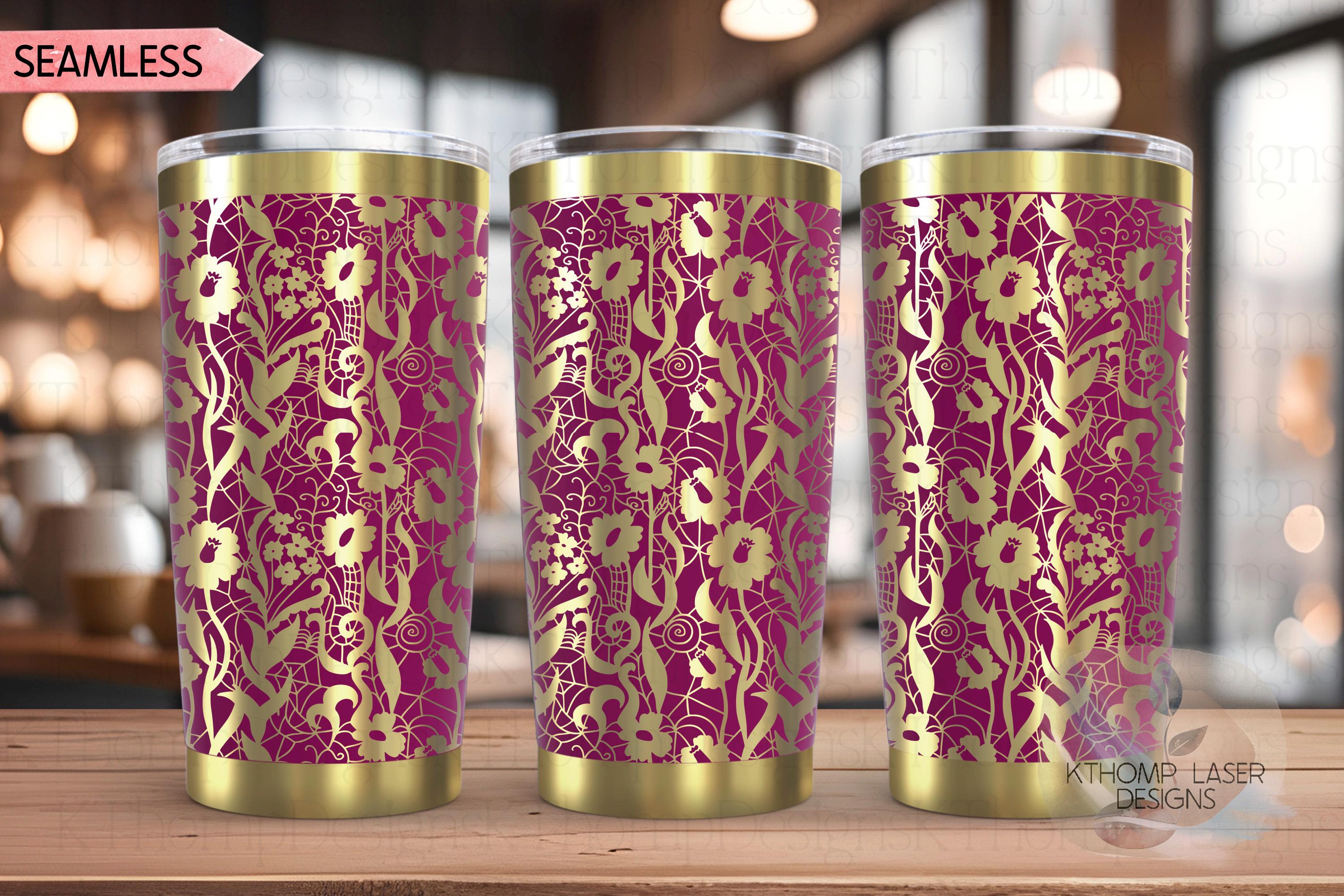 Delicate Floral Lace Pattern Tumbler Wrap SVG | 20oz and 30oz Laser Engraving File | Rotary Ready Digital Background SVG