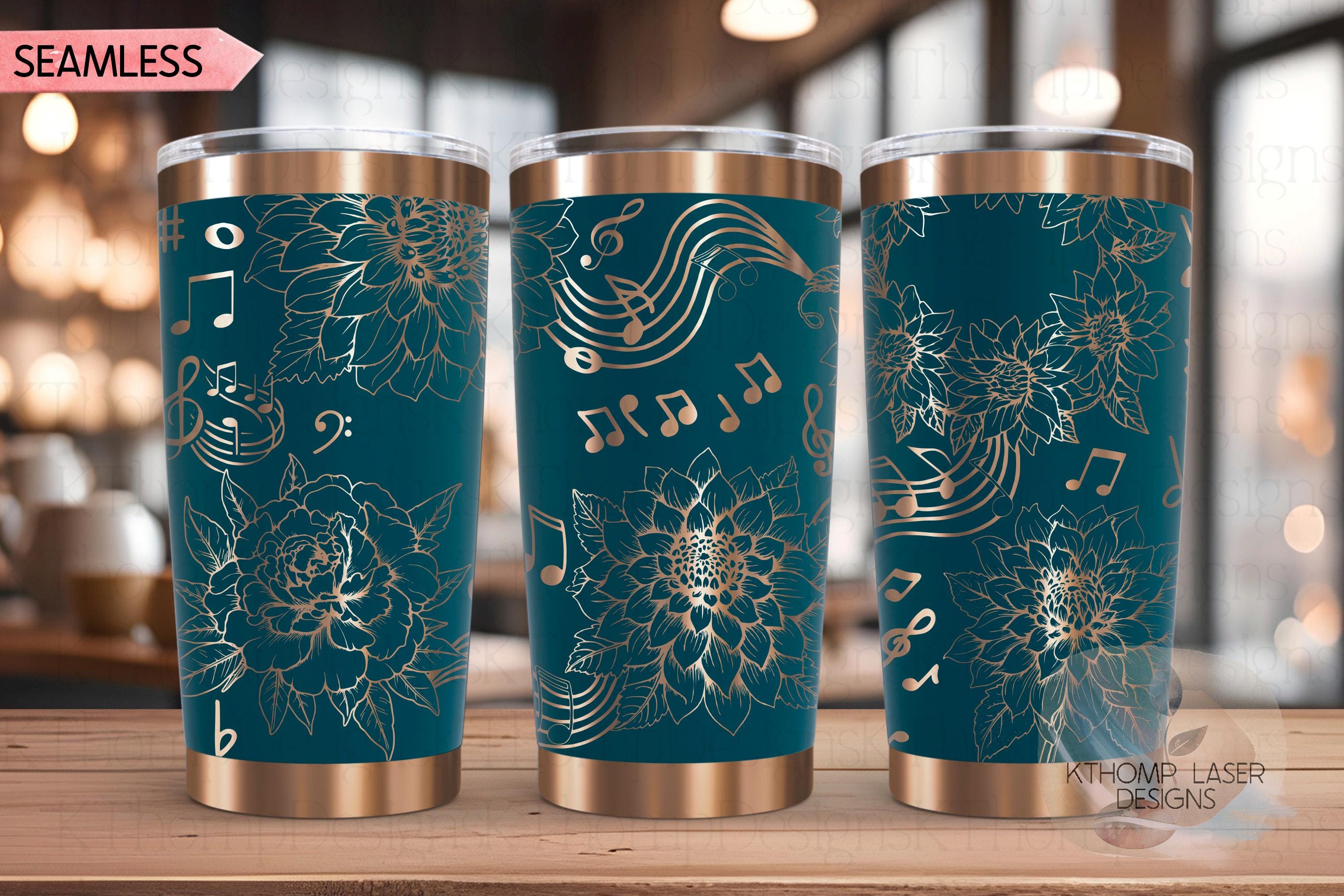 Floral Music Laser Engraved Wrap Design for 20oz & 30oz Tumblers, Digital Download, SVG For Laser Rotary, Seamless Wrap