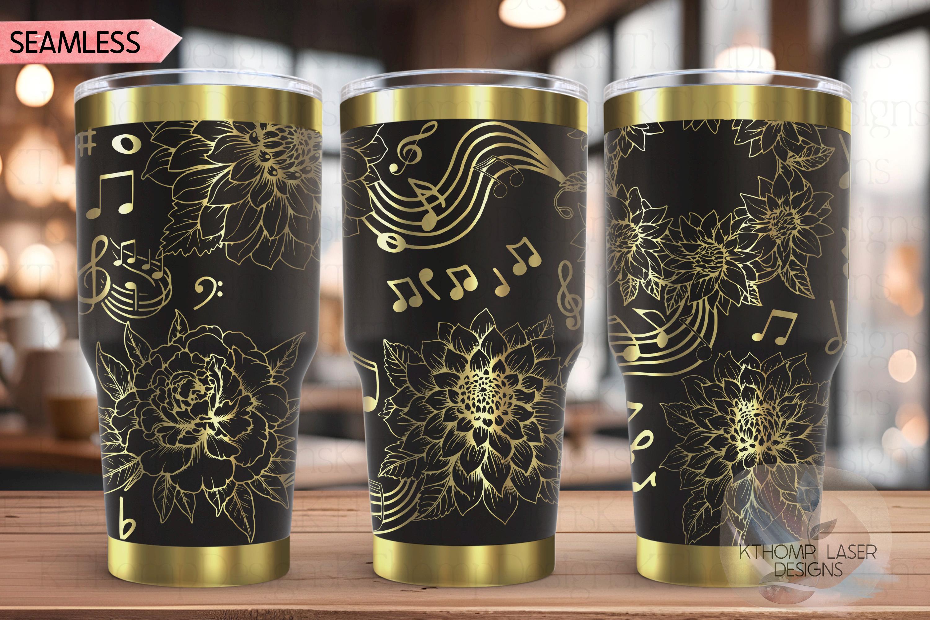 Floral Music Laser Engraved Wrap Design for 20oz & 30oz Tumblers, Digital Download, SVG For Laser Rotary, Seamless Wrap