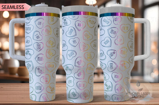 Valentine Candy Conversation Hearts Holiday Tumbler Wrap SVG | 40oz Laser Engraving File | Rotary Ready Digital Design | Seasonal SVG