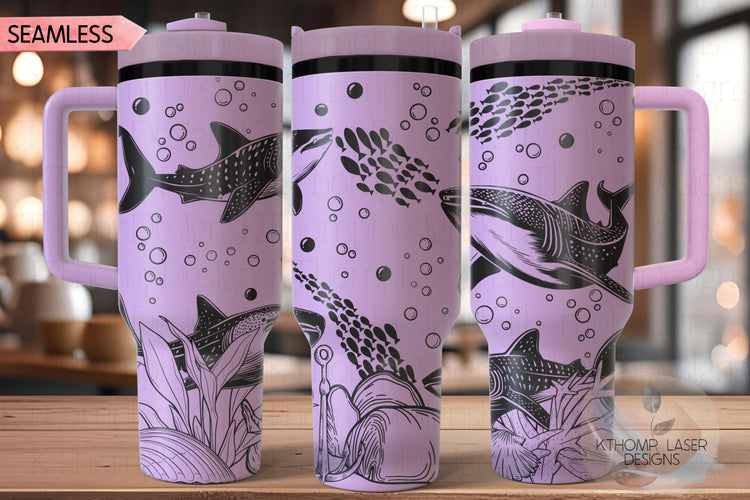 Whale Sharks Tumbler Wrap SVG | 40oz Laser Engraving File | Rotary Ready Digital Design | Ocean Nautical SVG