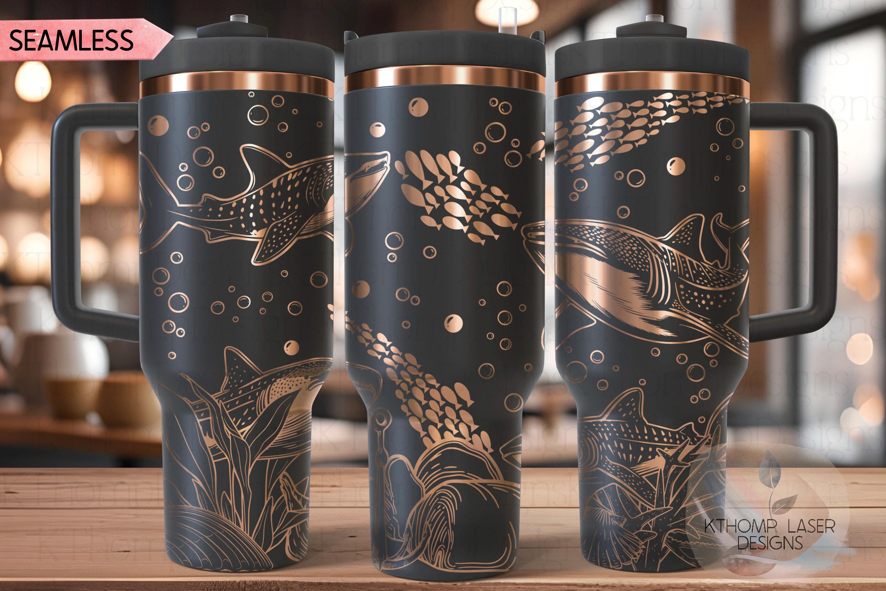 Whale Sharks Tumbler Wrap SVG | 40oz Laser Engraving File | Rotary Ready Digital Design | Ocean Nautical SVG