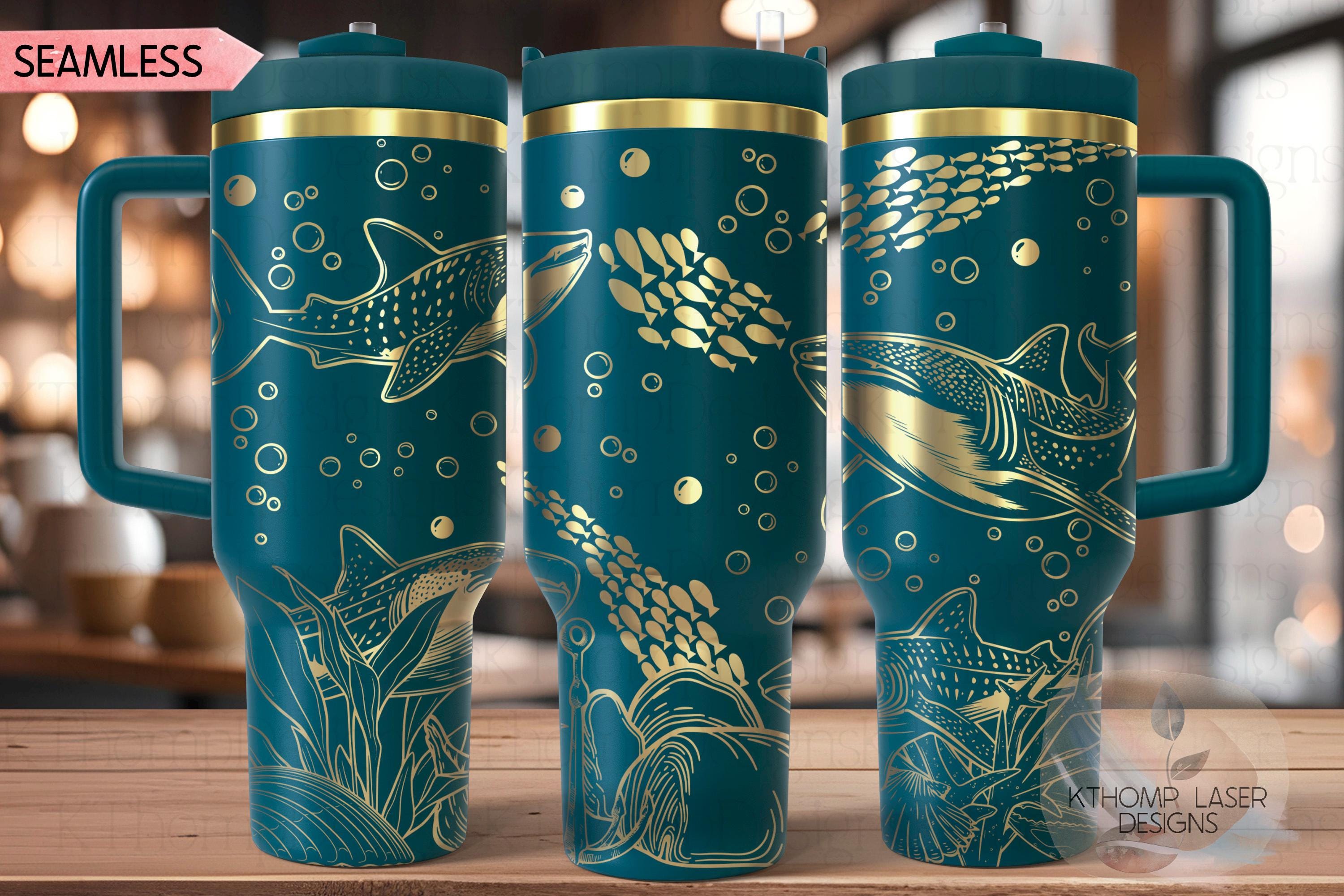 Whale Sharks Tumbler Wrap SVG | 40oz Laser Engraving File | Rotary Ready Digital Design | Ocean Nautical SVG