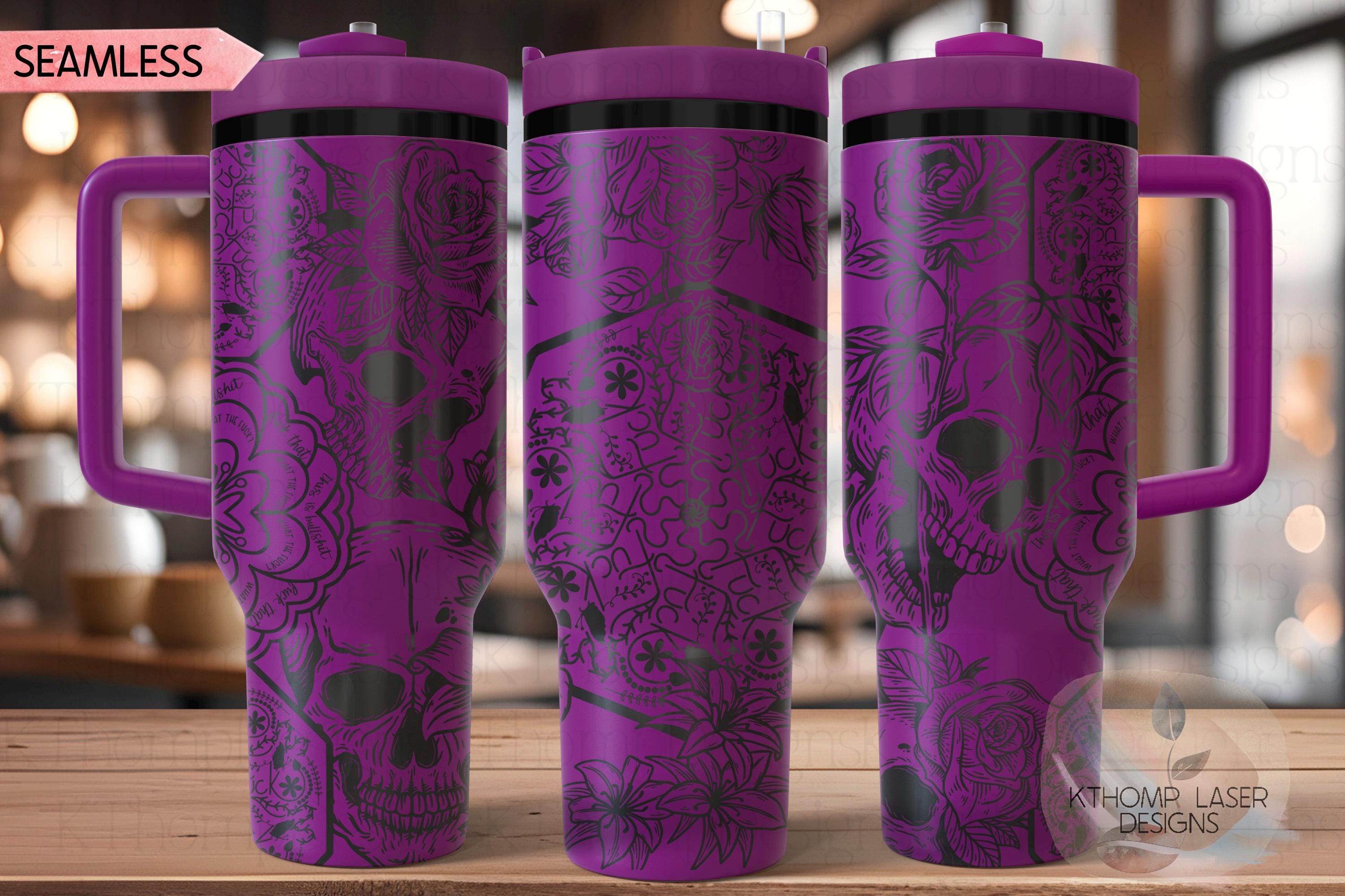 Skulls and Swear Words Tumbler Wrap SVG | 40oz Laser Engraving File | Rotary Ready Digital Design | Sassy Coffee SVG