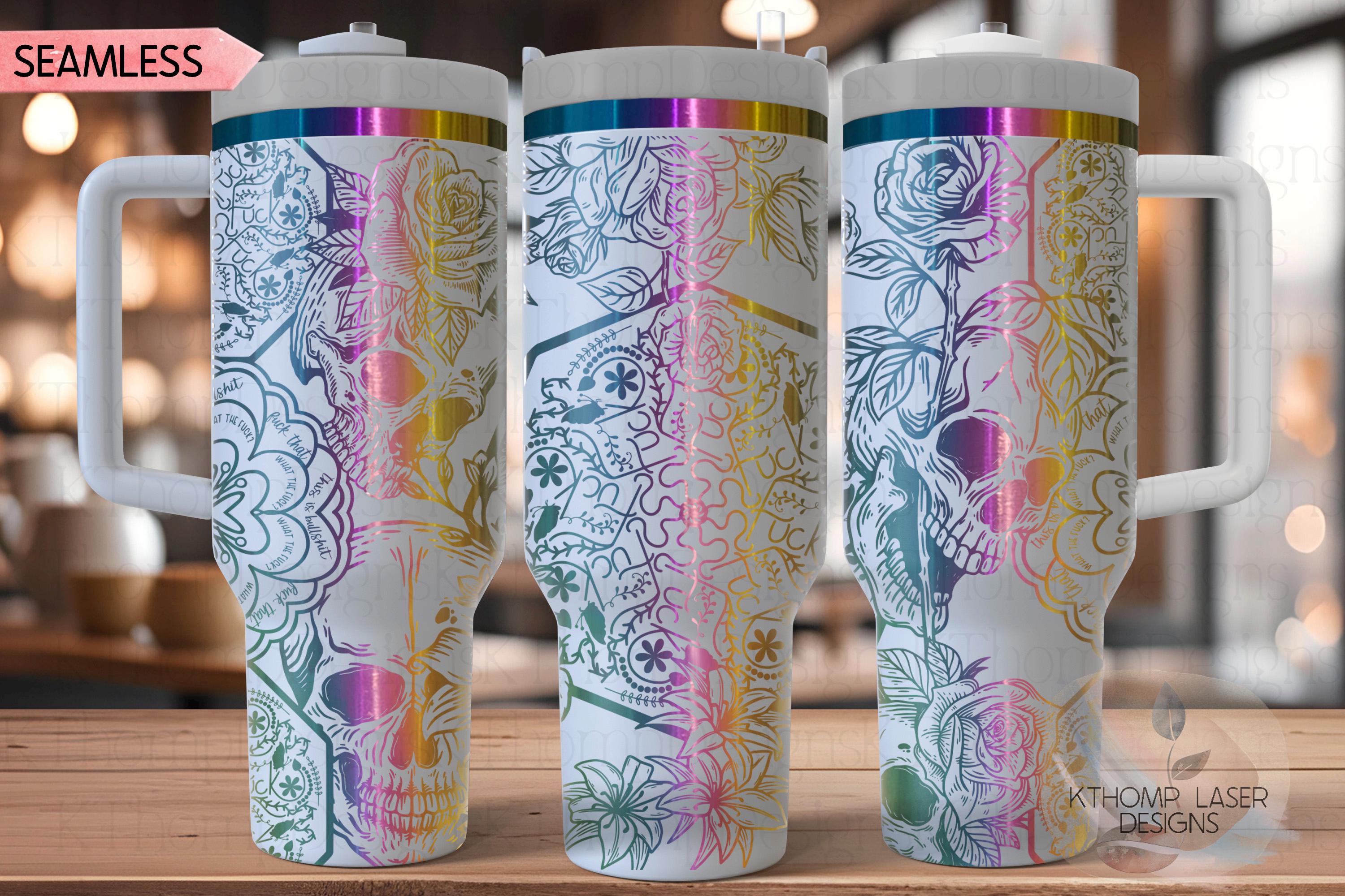 Skulls and Swear Words Tumbler Wrap SVG | 40oz Laser Engraving File | Rotary Ready Digital Design | Sassy Coffee SVG