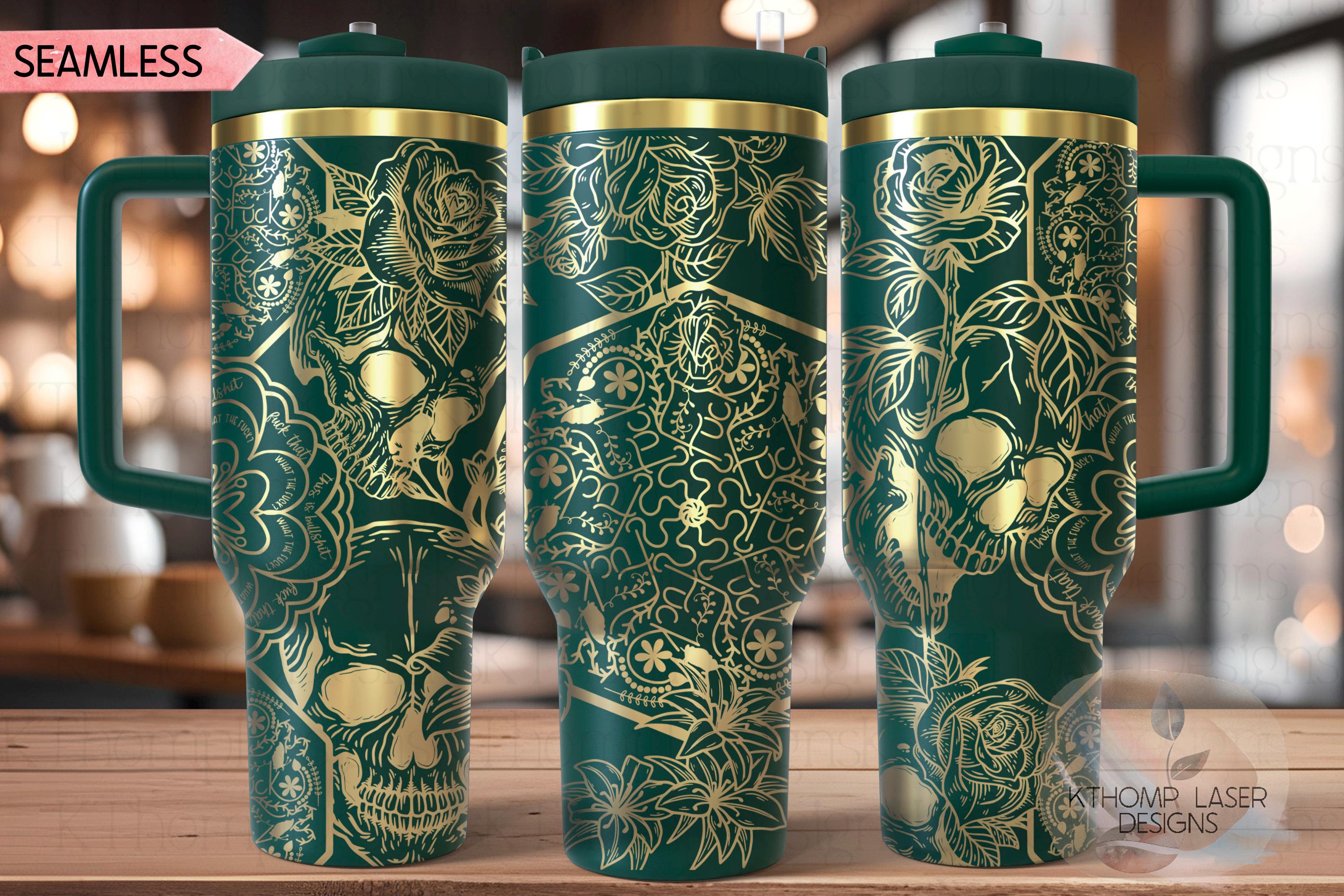 Skulls and Swear Words Tumbler Wrap SVG | 40oz Laser Engraving File | Rotary Ready Digital Design | Sassy Coffee SVG
