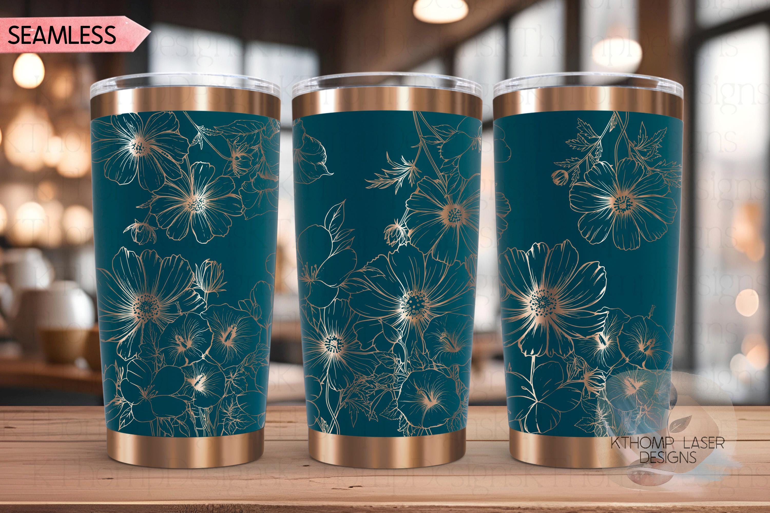 Cosmos Morning Glories & Violets Floral Tumbler Wrap SVG | 20oz and 30oz Laser Engraving File | Rotary Digital Design | Floral SVG Design