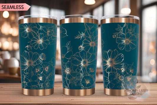 Cosmos Morning Glories & Violets Floral Tumbler Wrap SVG | 20oz and 30oz Laser Engraving File | Rotary Digital Design | Floral SVG Design