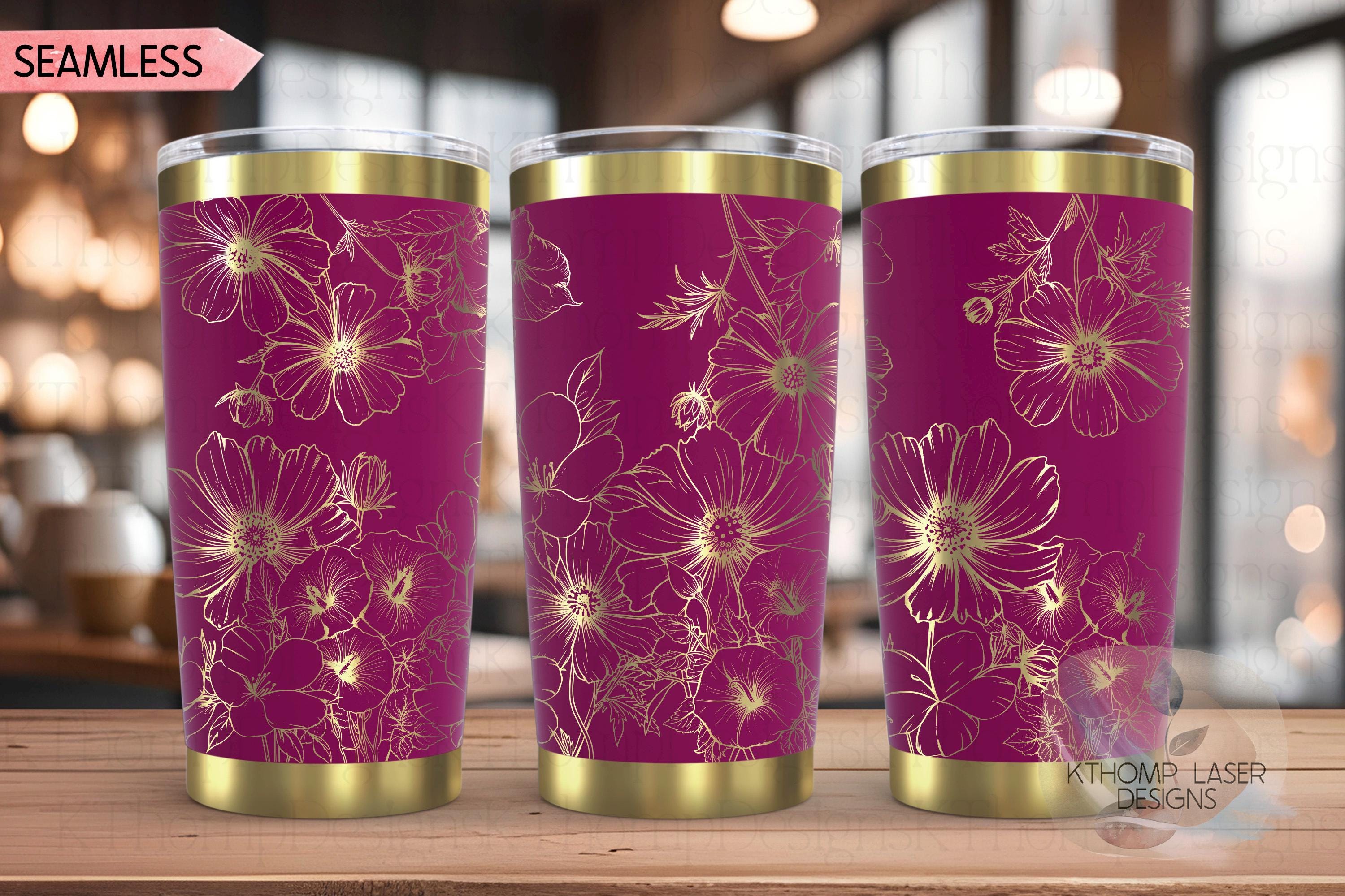 Cosmos Morning Glories & Violets Floral Tumbler Wrap SVG | 20oz and 30oz Laser Engraving File | Rotary Digital Design | Floral SVG Design