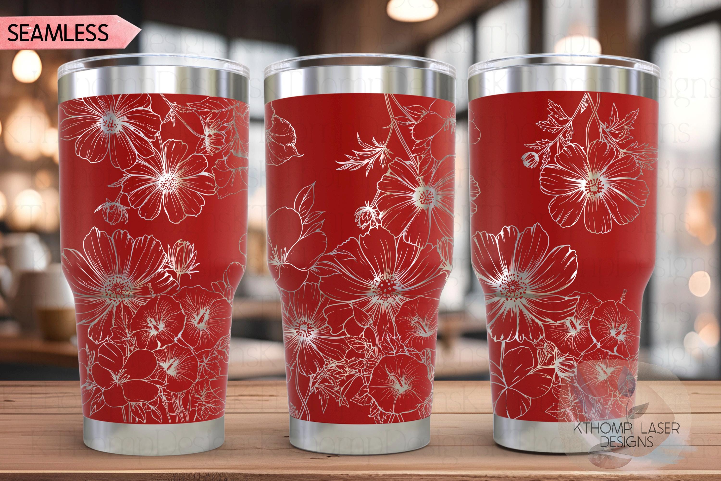 Cosmos Morning Glories & Violets Floral Tumbler Wrap SVG | 20oz and 30oz Laser Engraving File | Rotary Digital Design | Floral SVG Design