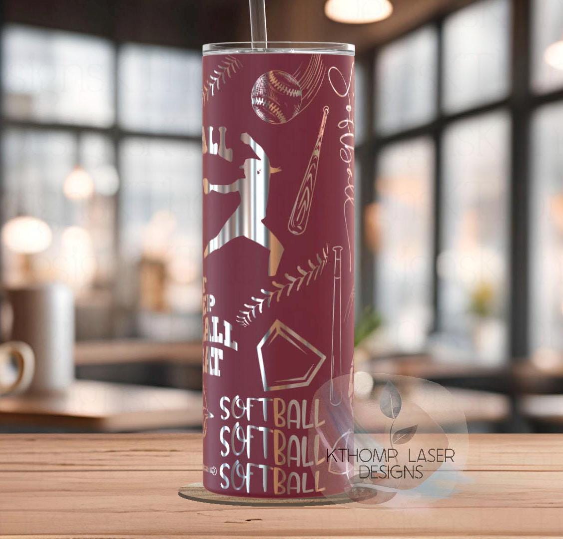 Softball Sports Tumbler Wrap SVG | 20oz Skinny Laser Engraving File | Rotary Ready Digital Design | Sports Fan SVG