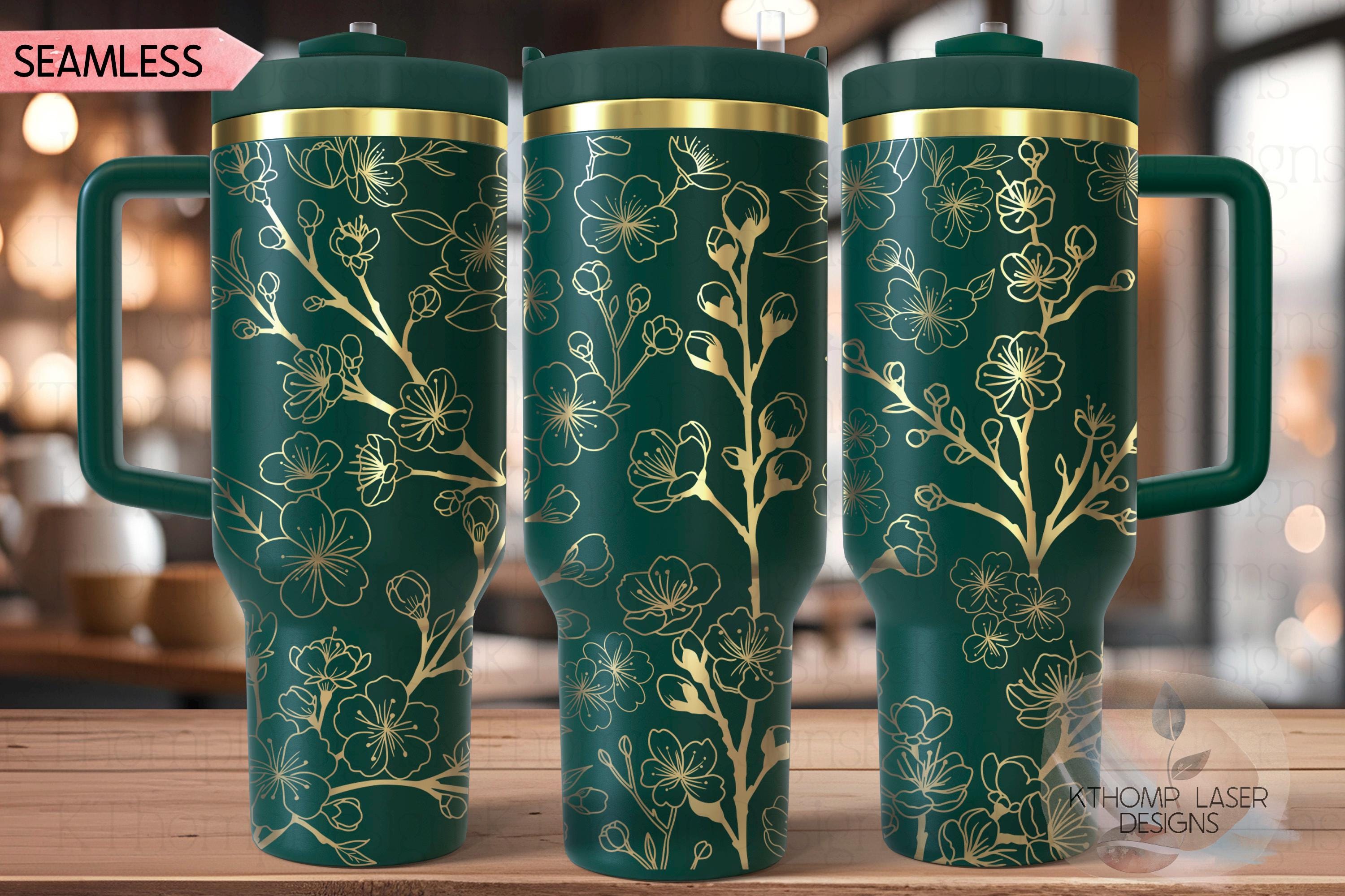 Sakura Blooms Floral Tumbler Wrap SVG | 40oz Laser Engraving File | Rotary Engrave Digital Design | Floral SVG Design