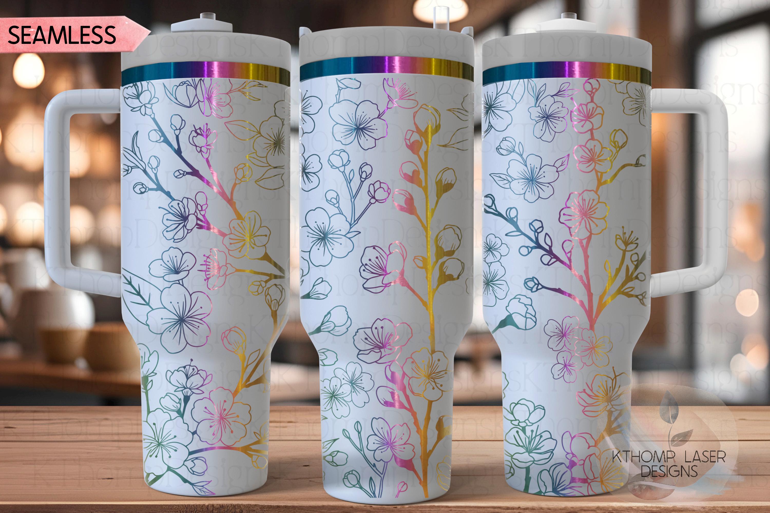 Sakura Blooms Floral Tumbler Wrap SVG | 40oz Laser Engraving File | Rotary Engrave Digital Design | Floral SVG Design