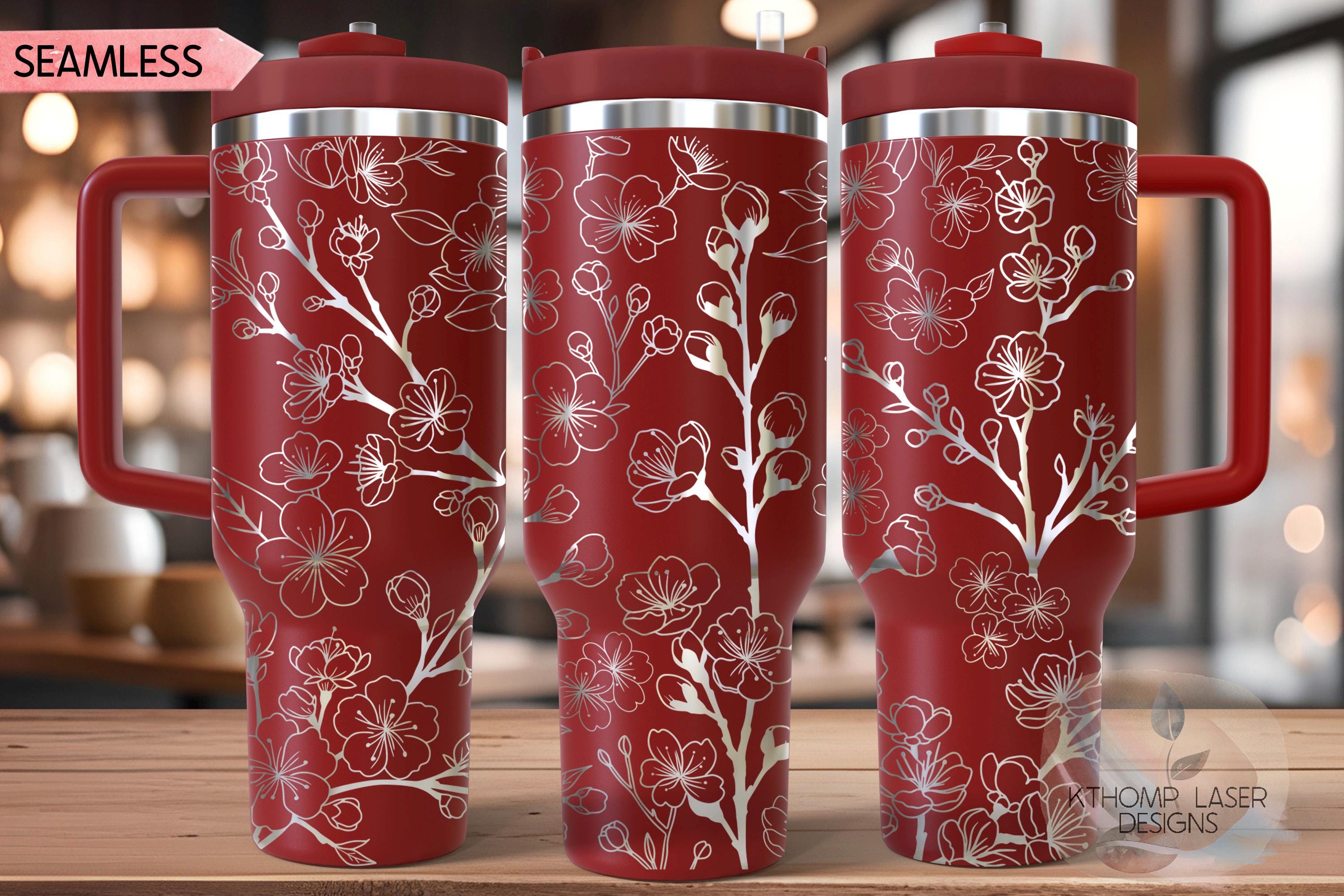 Sakura Blooms Floral Tumbler Wrap SVG | 40oz Laser Engraving File | Rotary Engrave Digital Design | Floral SVG Design